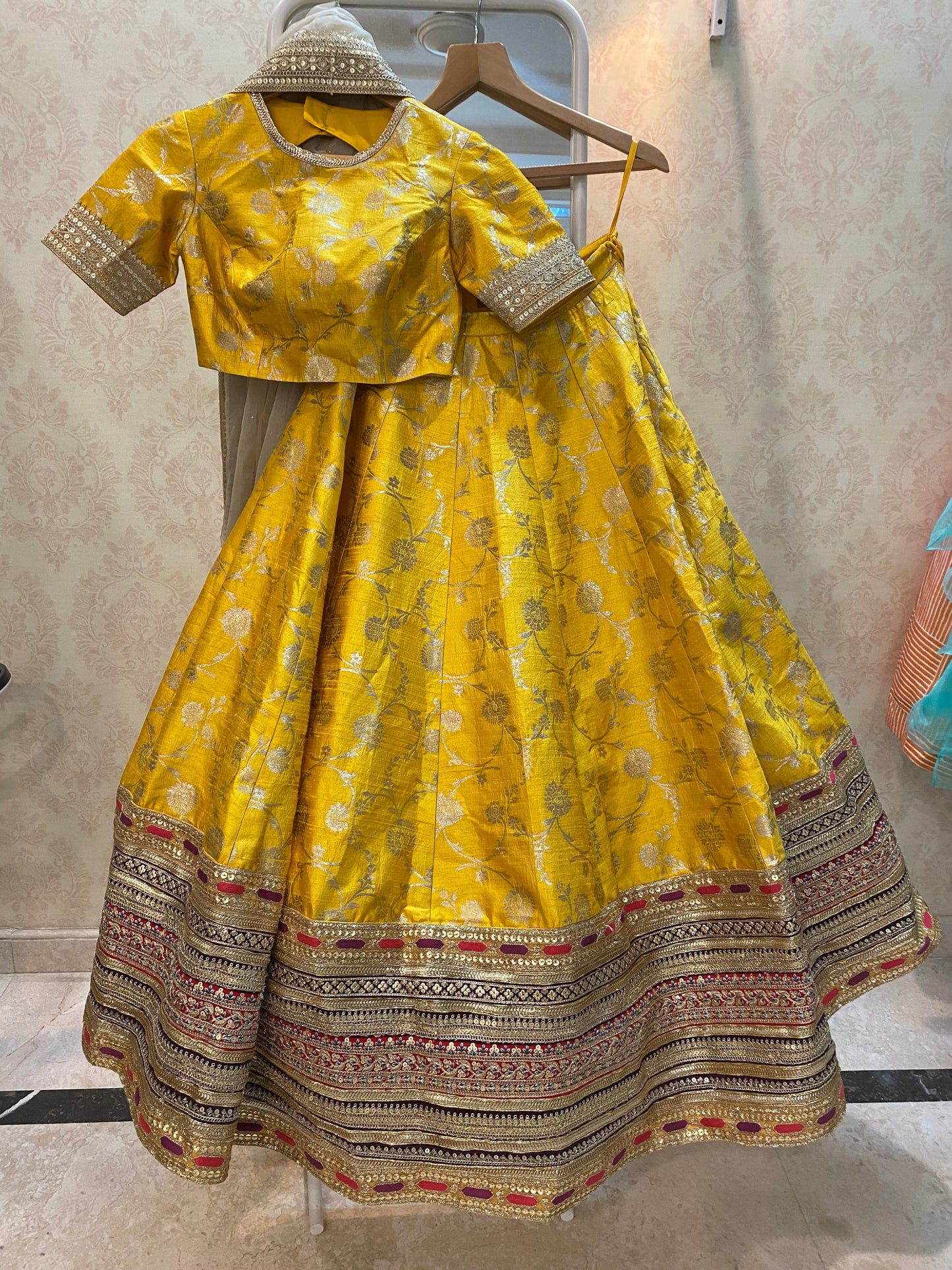 Yellow Brocade Lehenga & Blouse