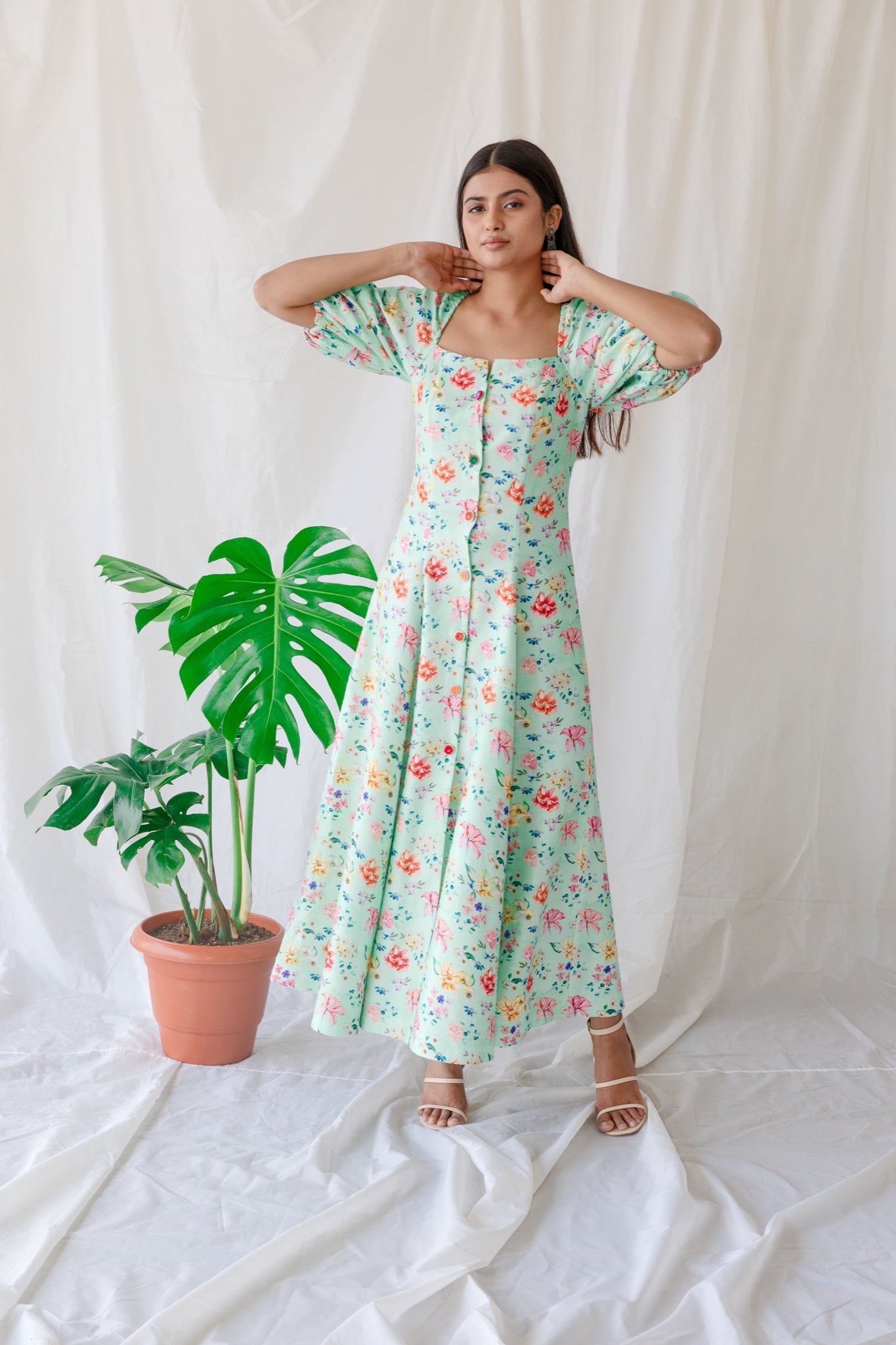 Sea Green Floral Dress