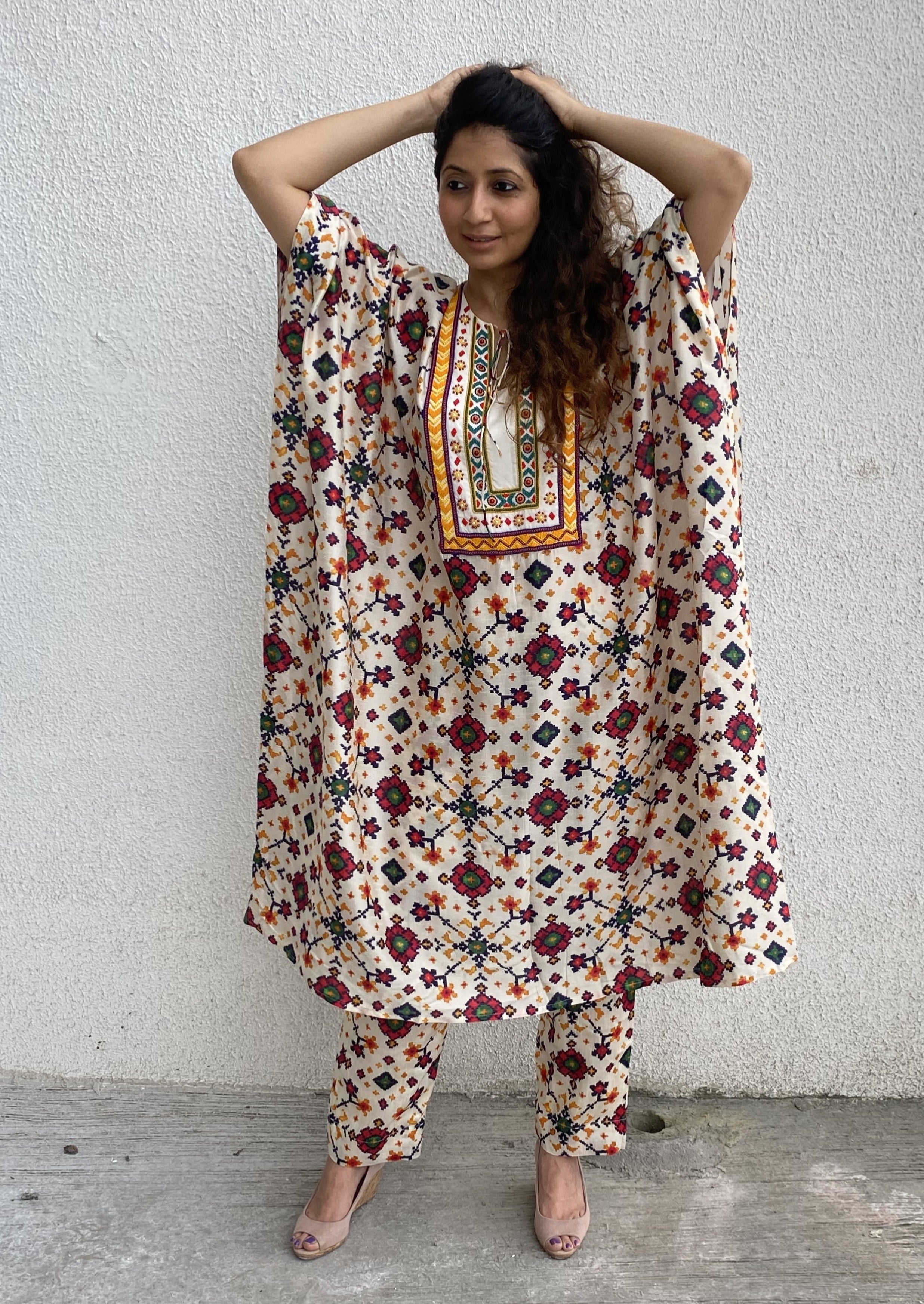 White Patola Print Kaftan Set