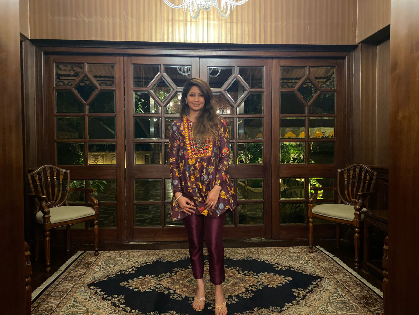Purple Crop Anarkali With Pants