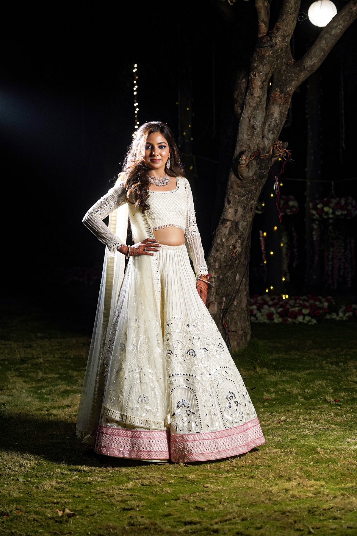 White Appliqué Lehenga