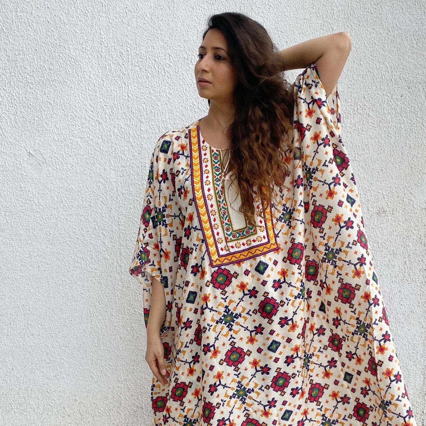 White Patola Print Kaftan Set