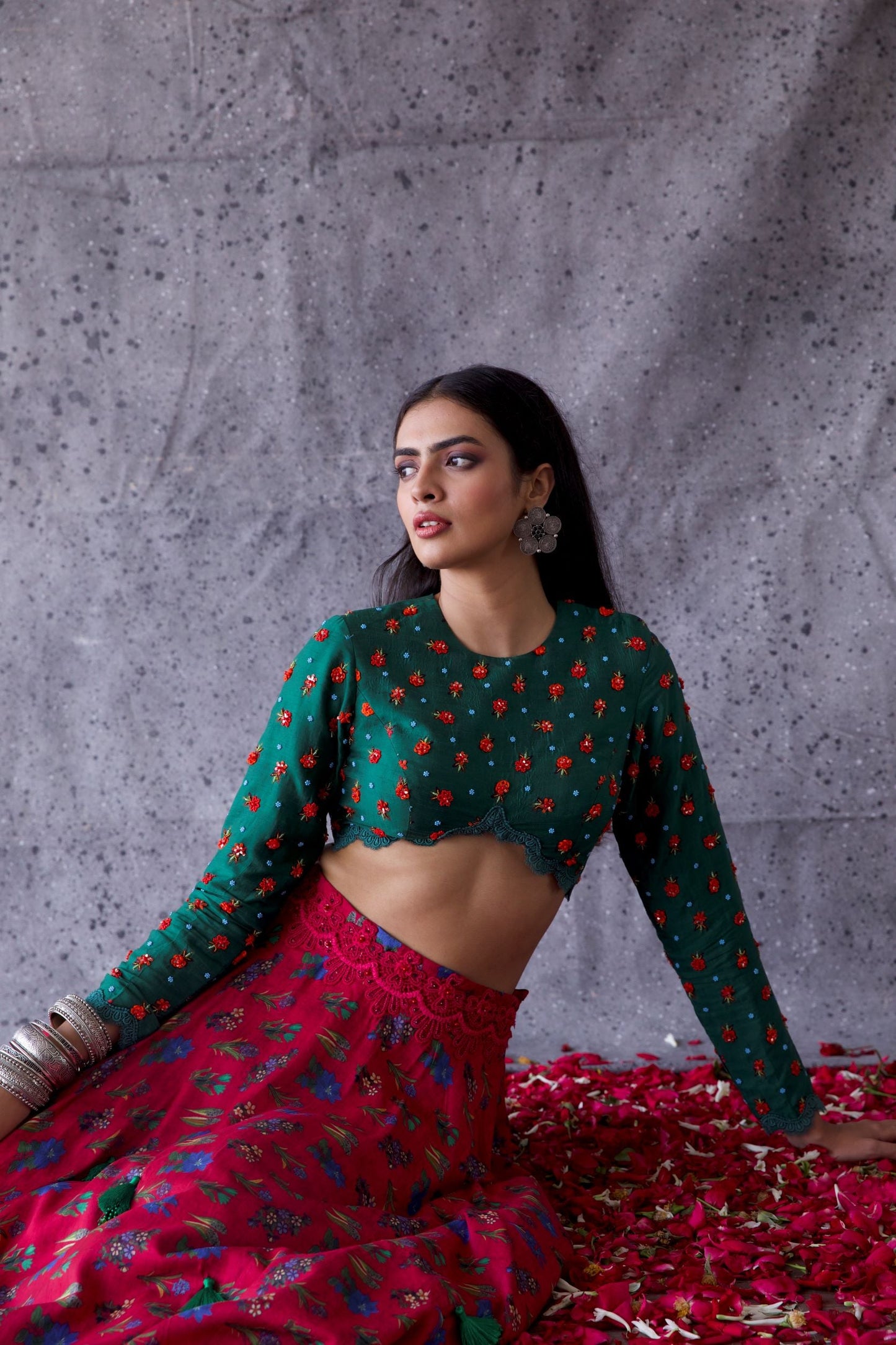 Green Blouse & Pink Skirt