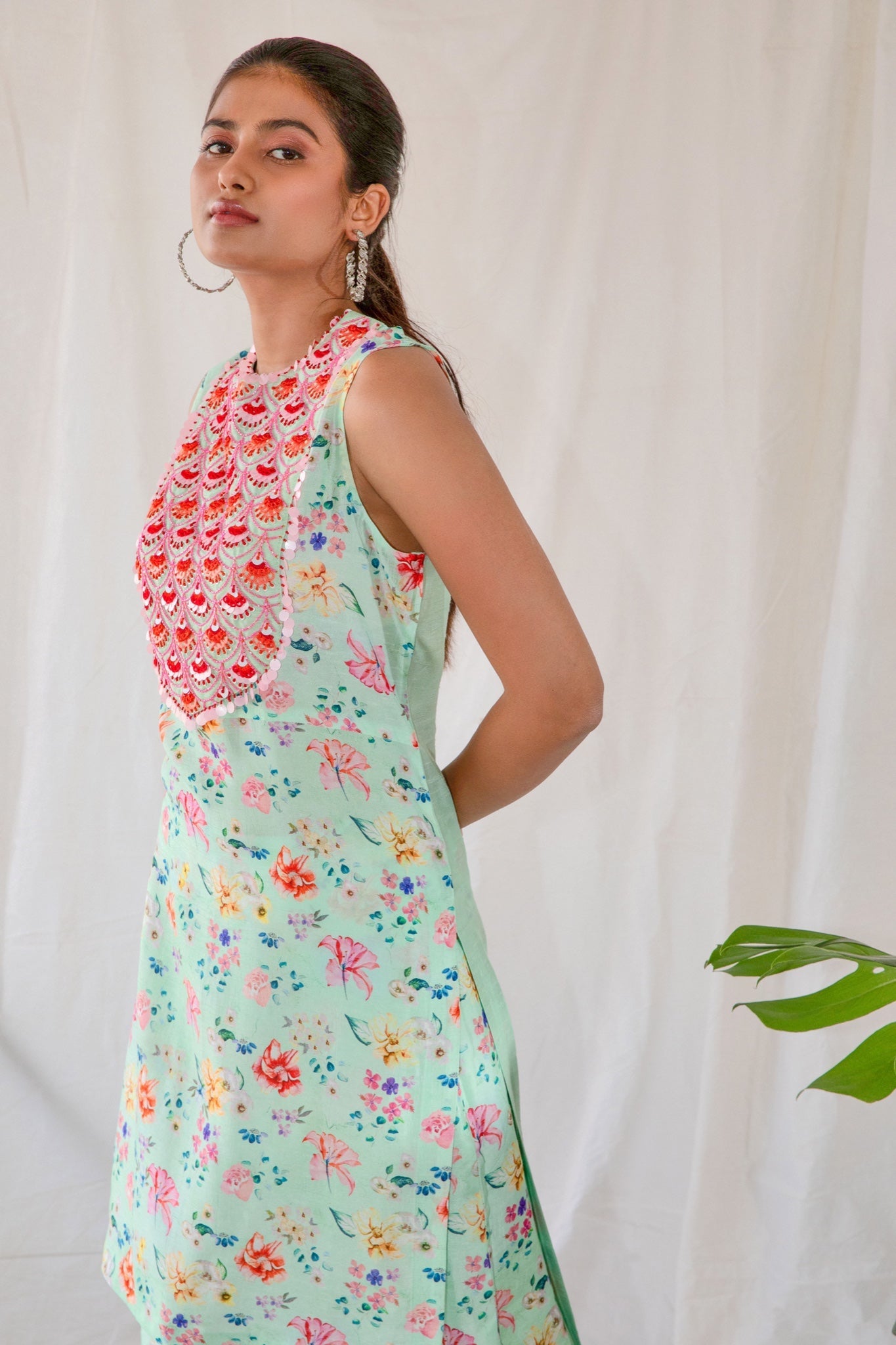 Sea Green Floral Kurta & Palazzo