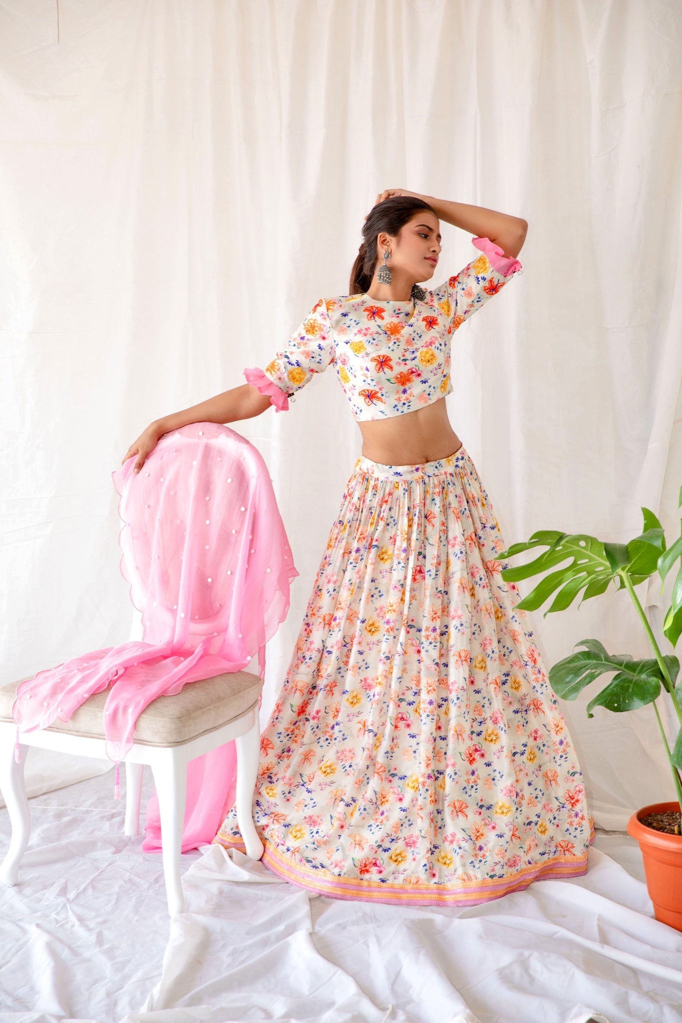 White Floral Lehenga
