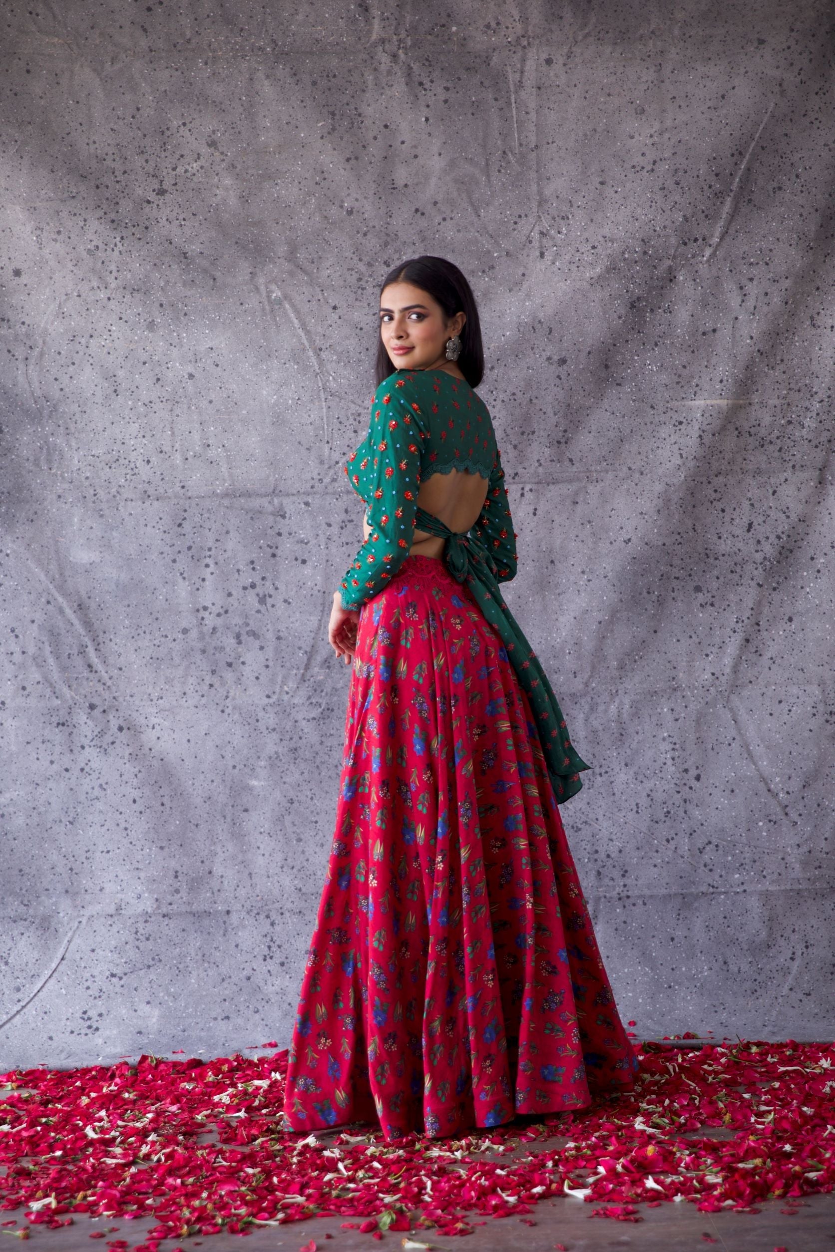 Green Blouse & Pink Skirt