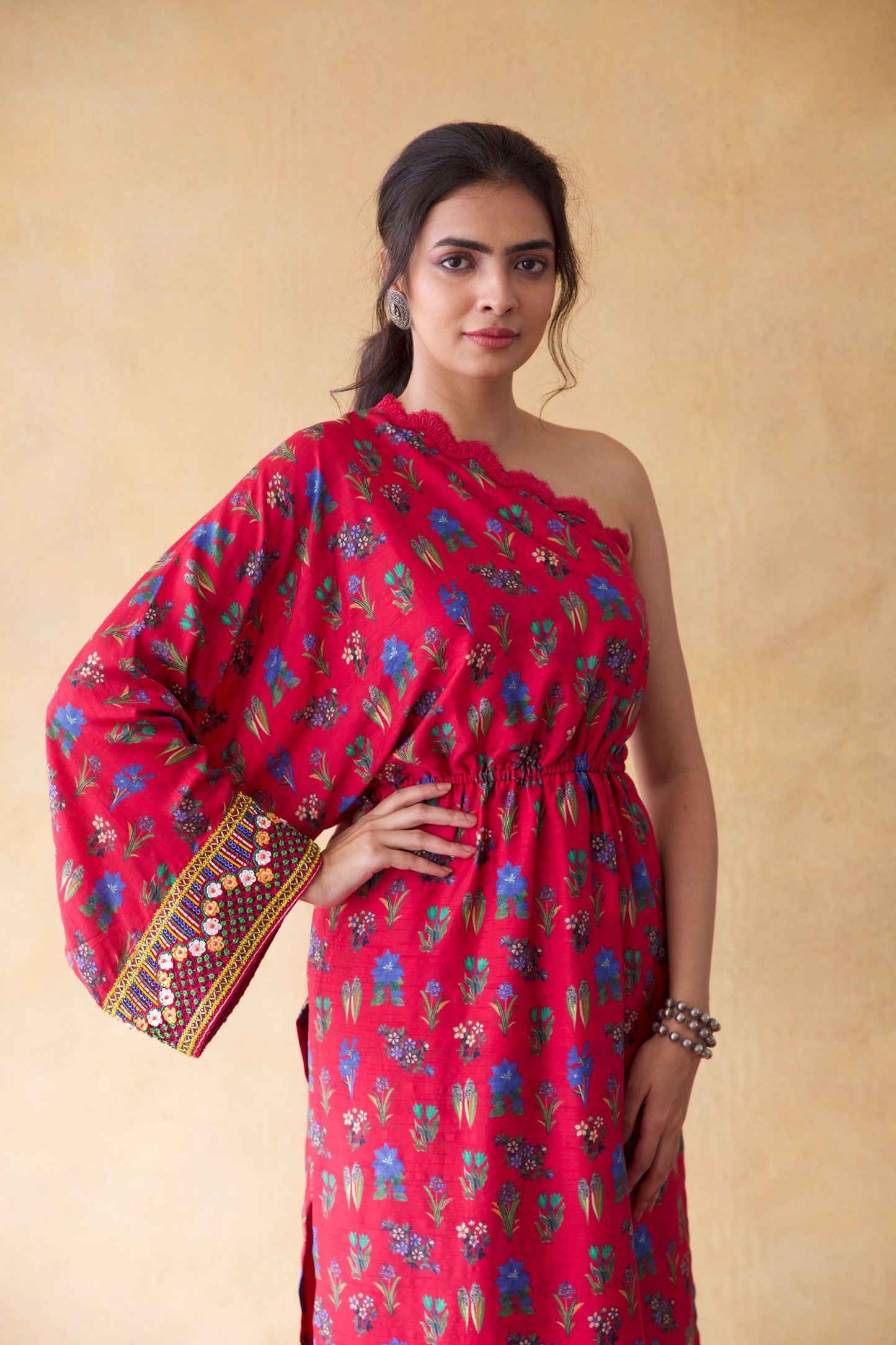 Pink One Shoulder Kurta & Pants