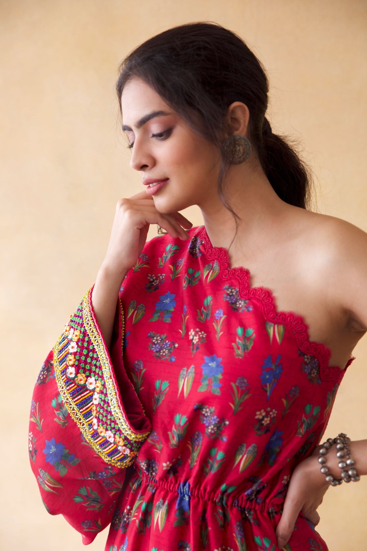 Pink One Shoulder Kurta & Pants