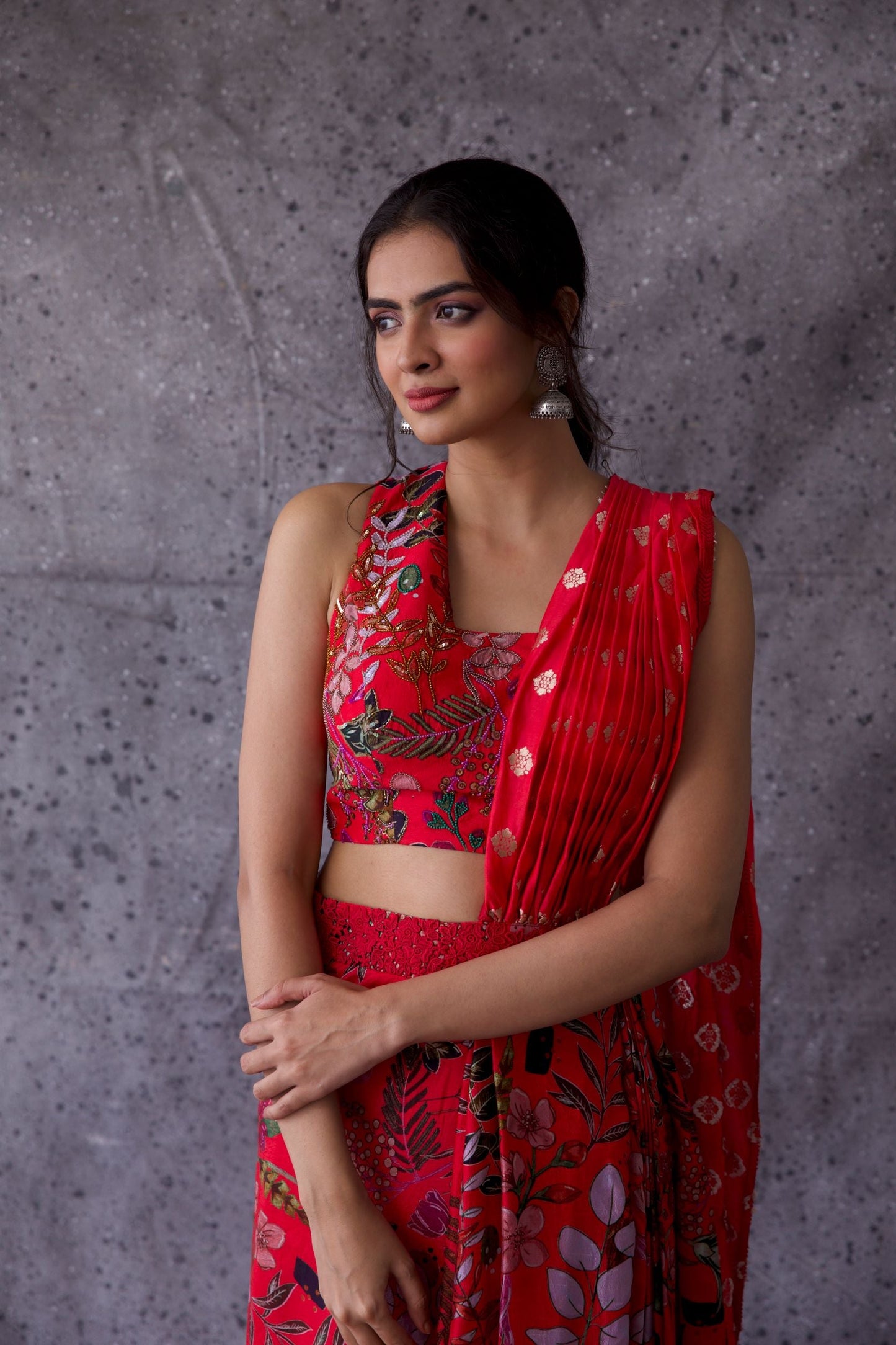 Pink Draped Saree & Blouse