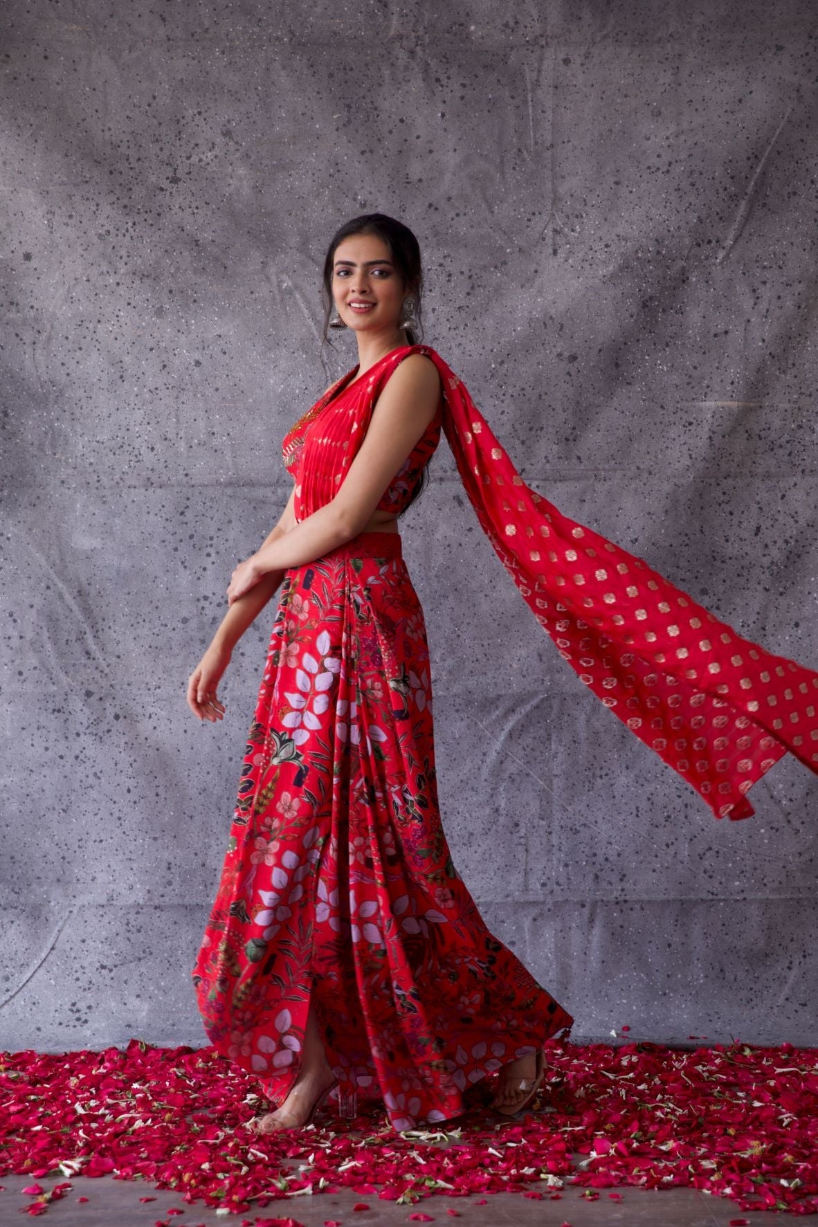 Pink Draped Saree & Blouse