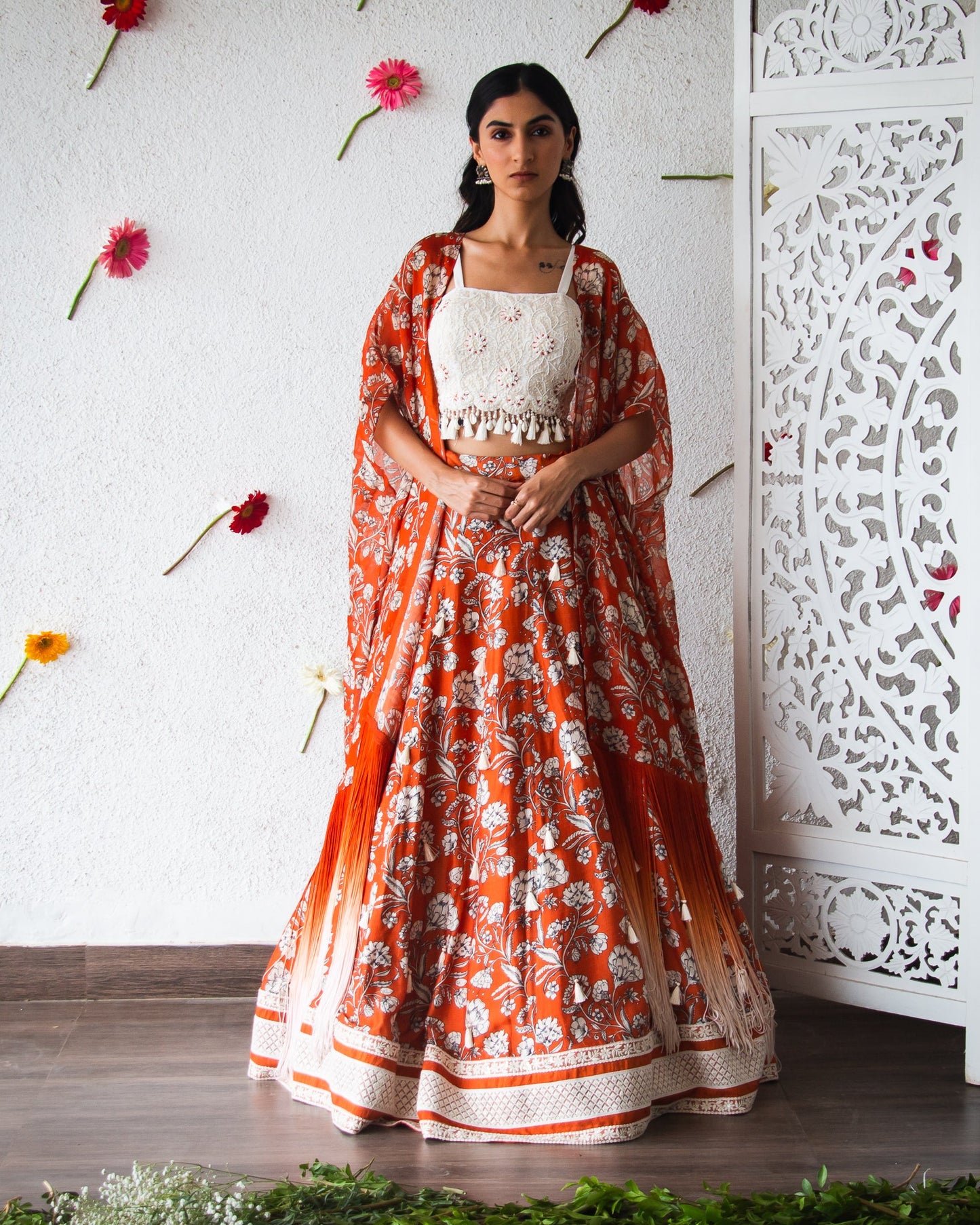 Orange Flowery Lehenga
