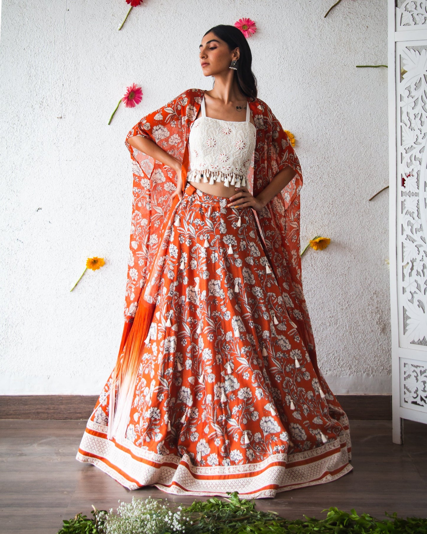 Orange Flowery Lehenga