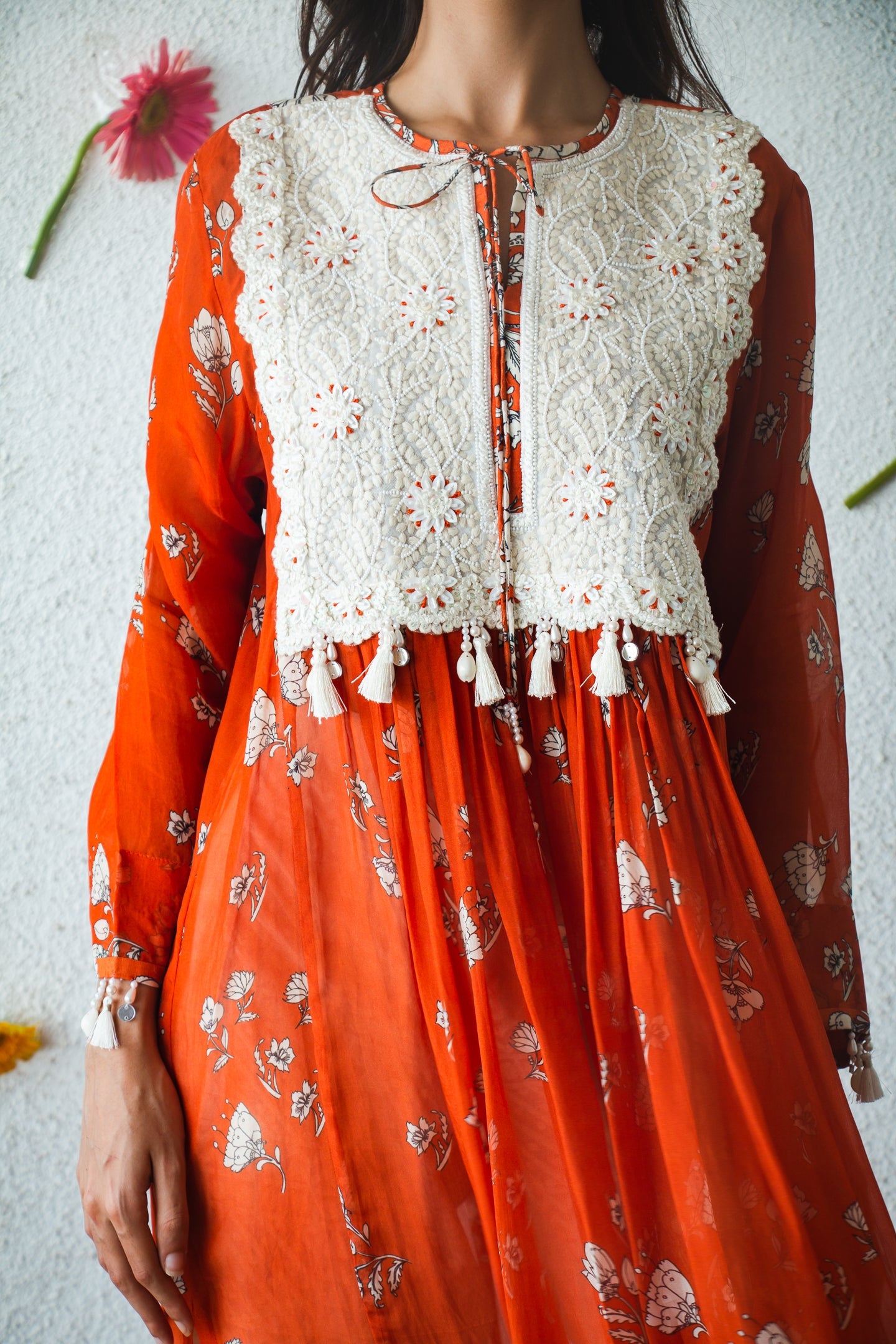 Lacy Orange Kurta Set