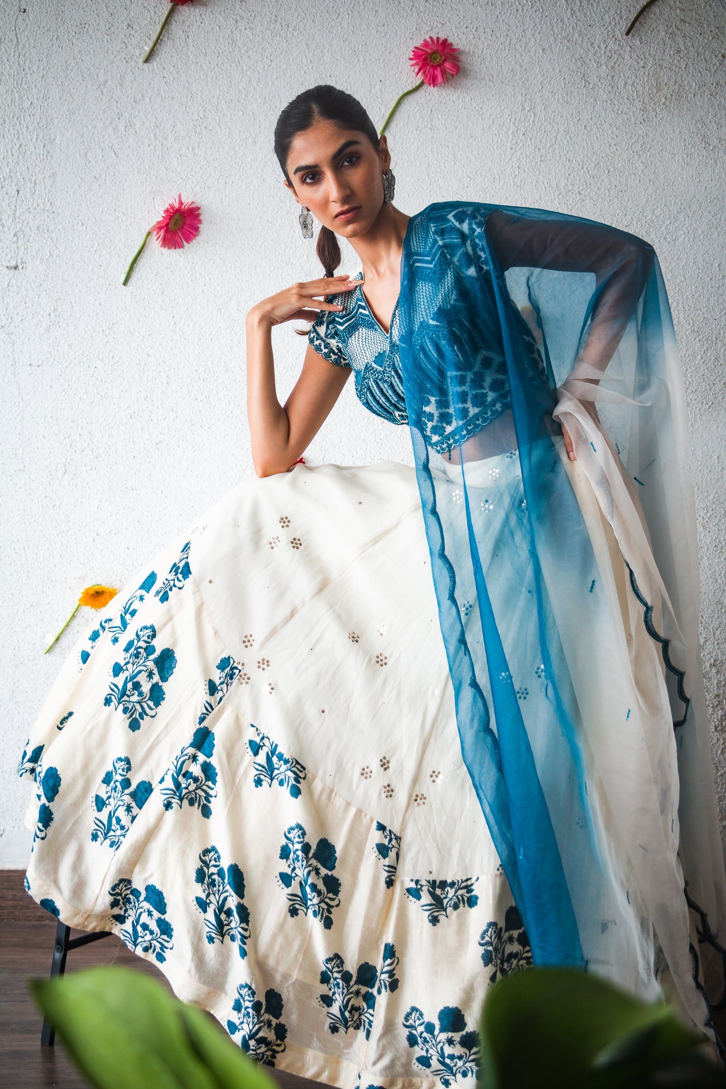 Blue Patterend Lehenga Set