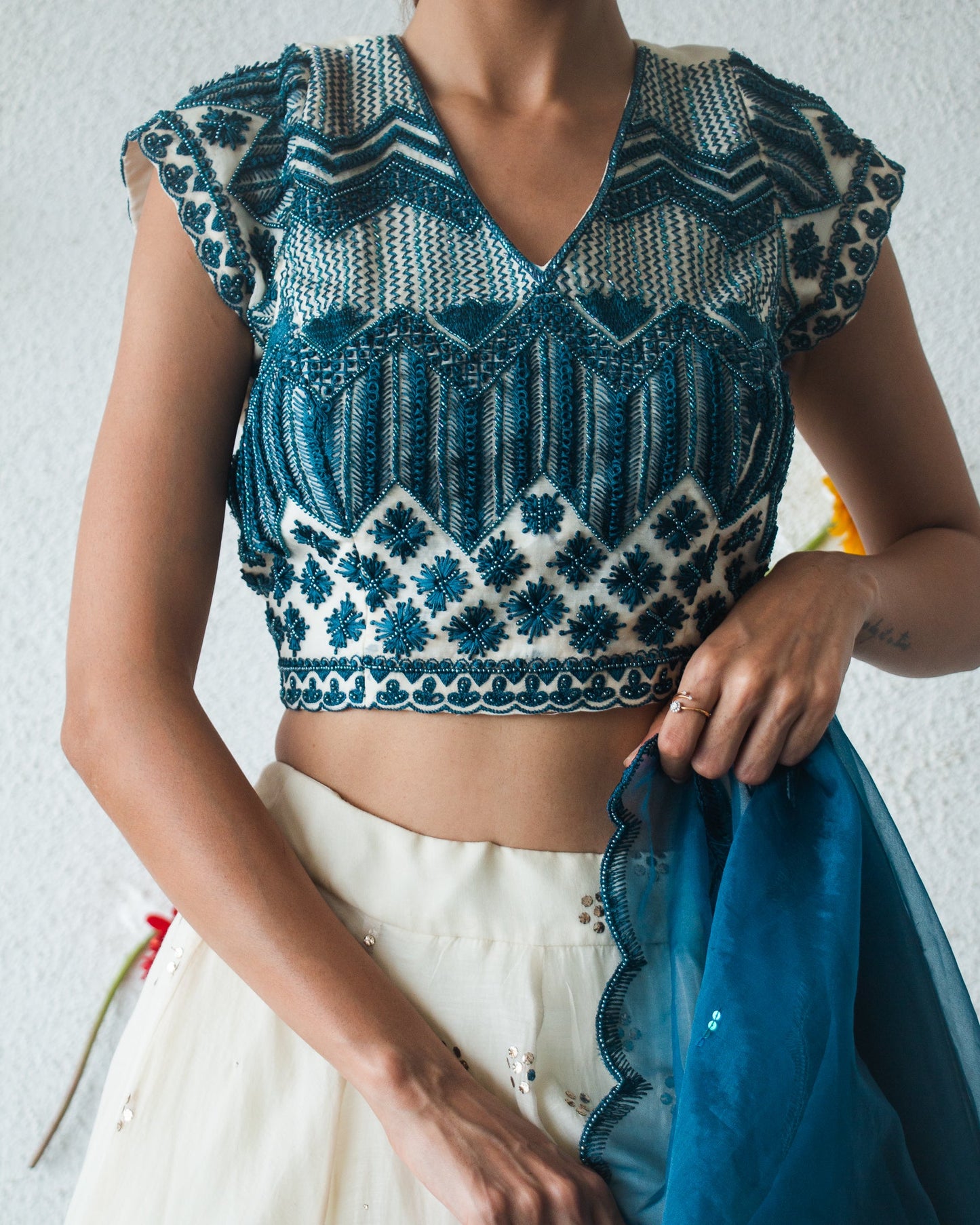 Blue Patterend Lehenga Set