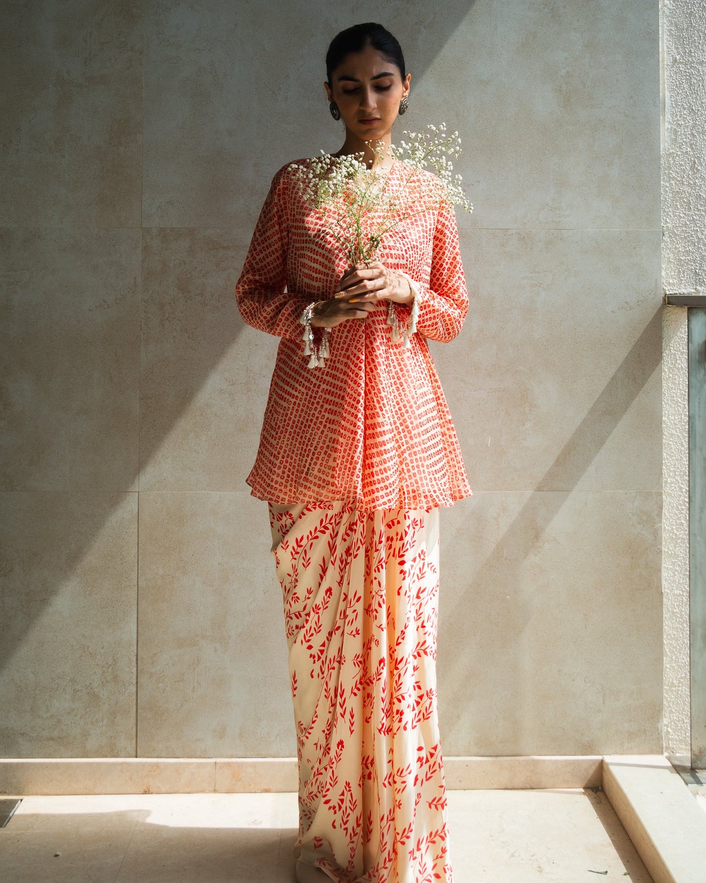 Salmon Leafy Skirt Set
