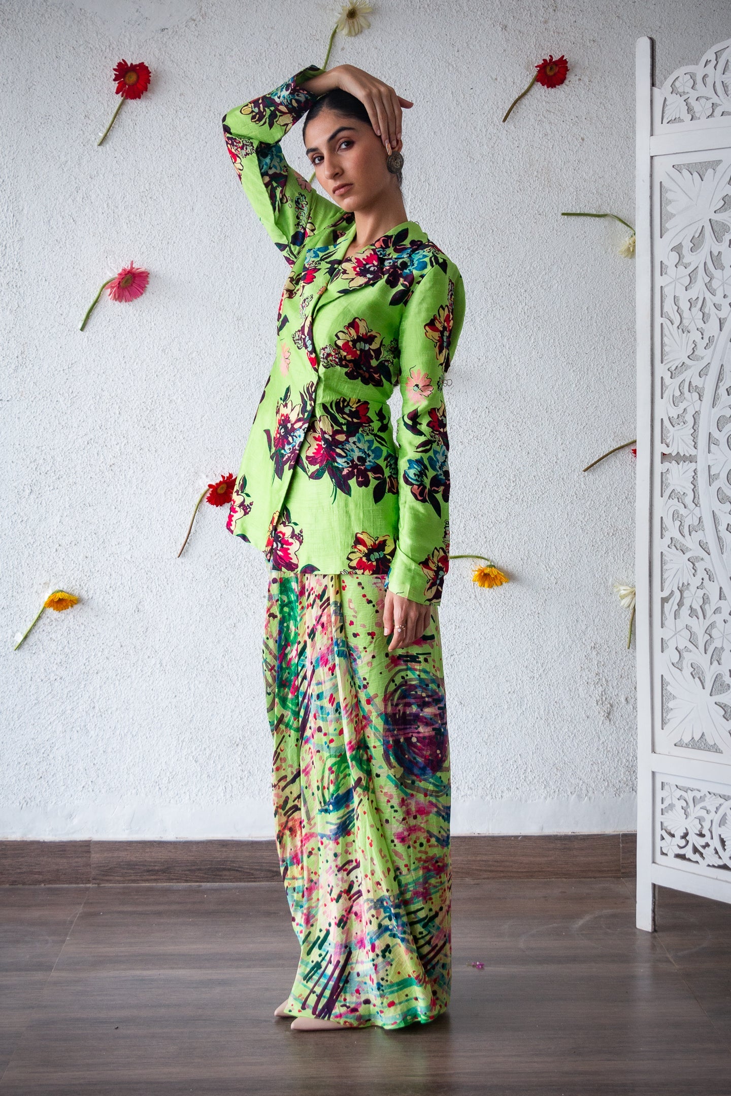 Green Flowery Skirt Set