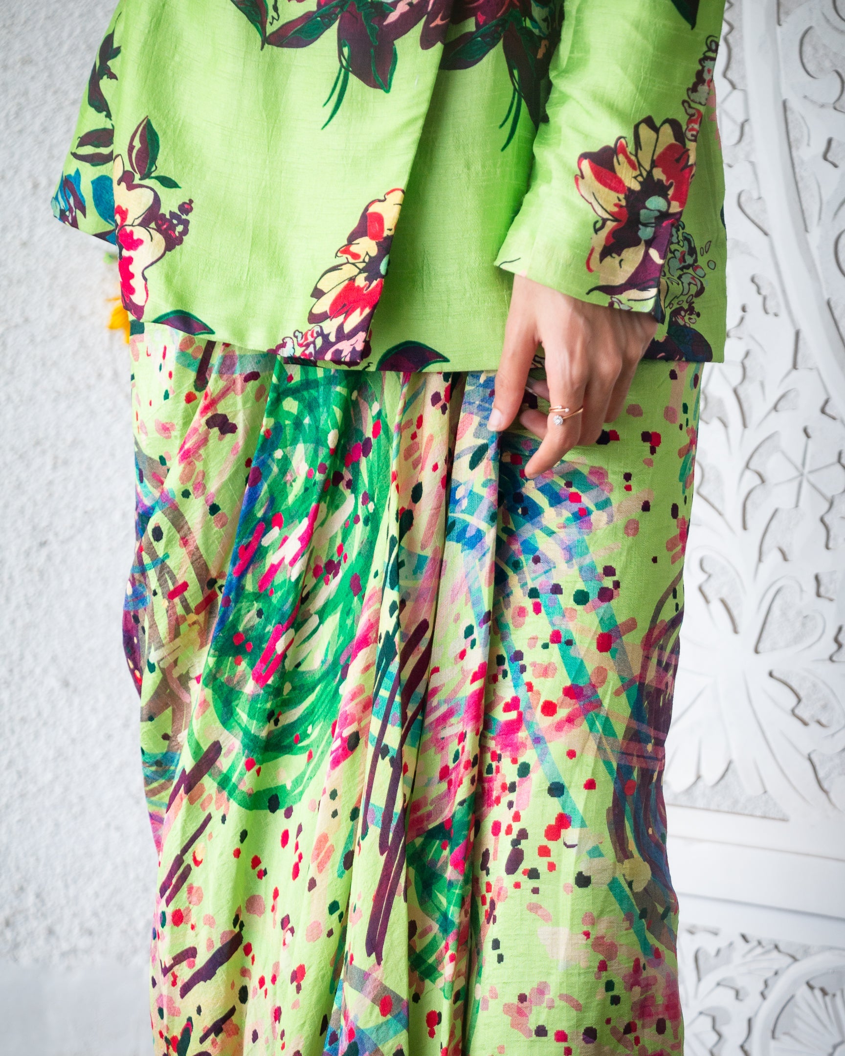 Green Flowery Skirt Set