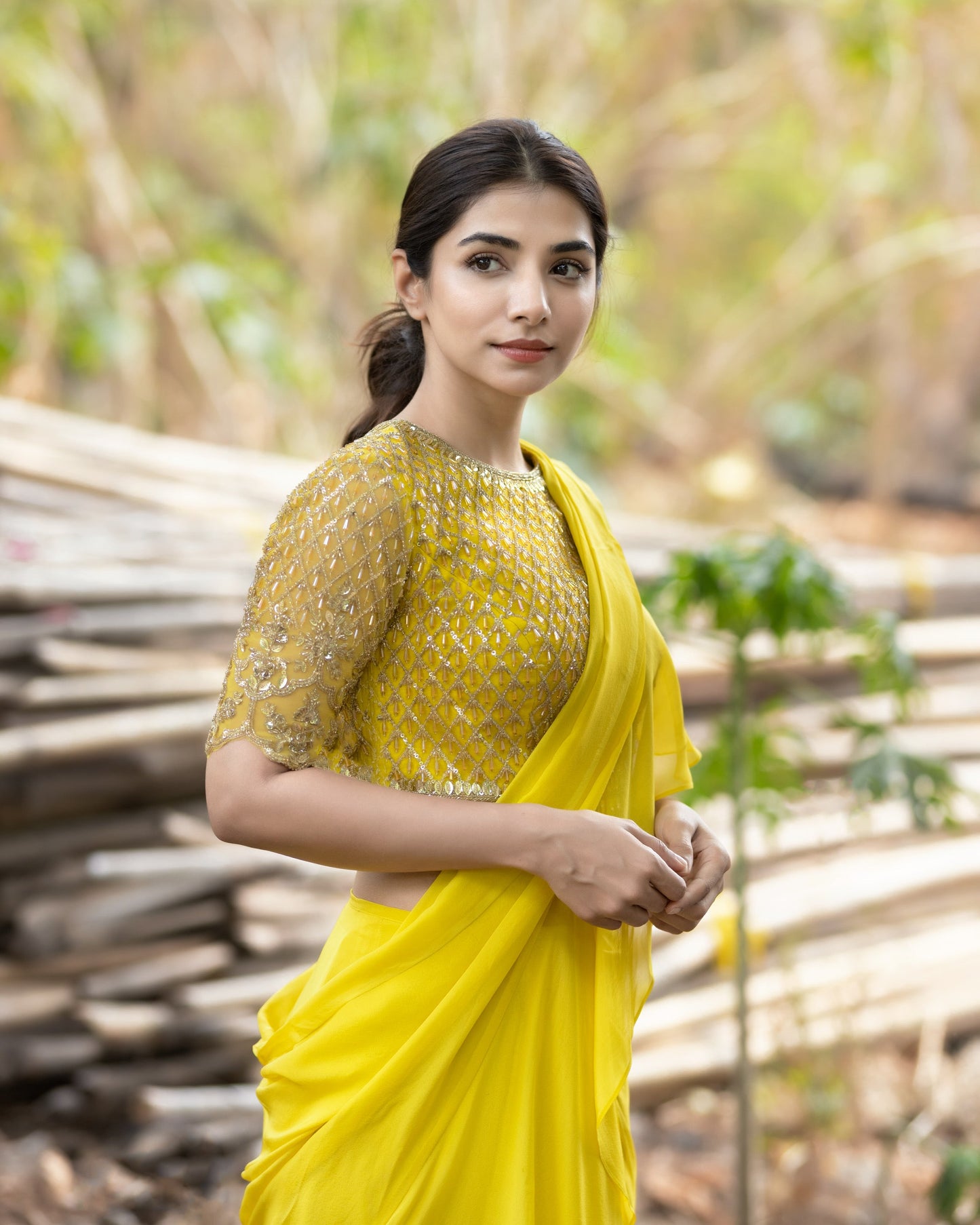 Yellow Stitched Saree