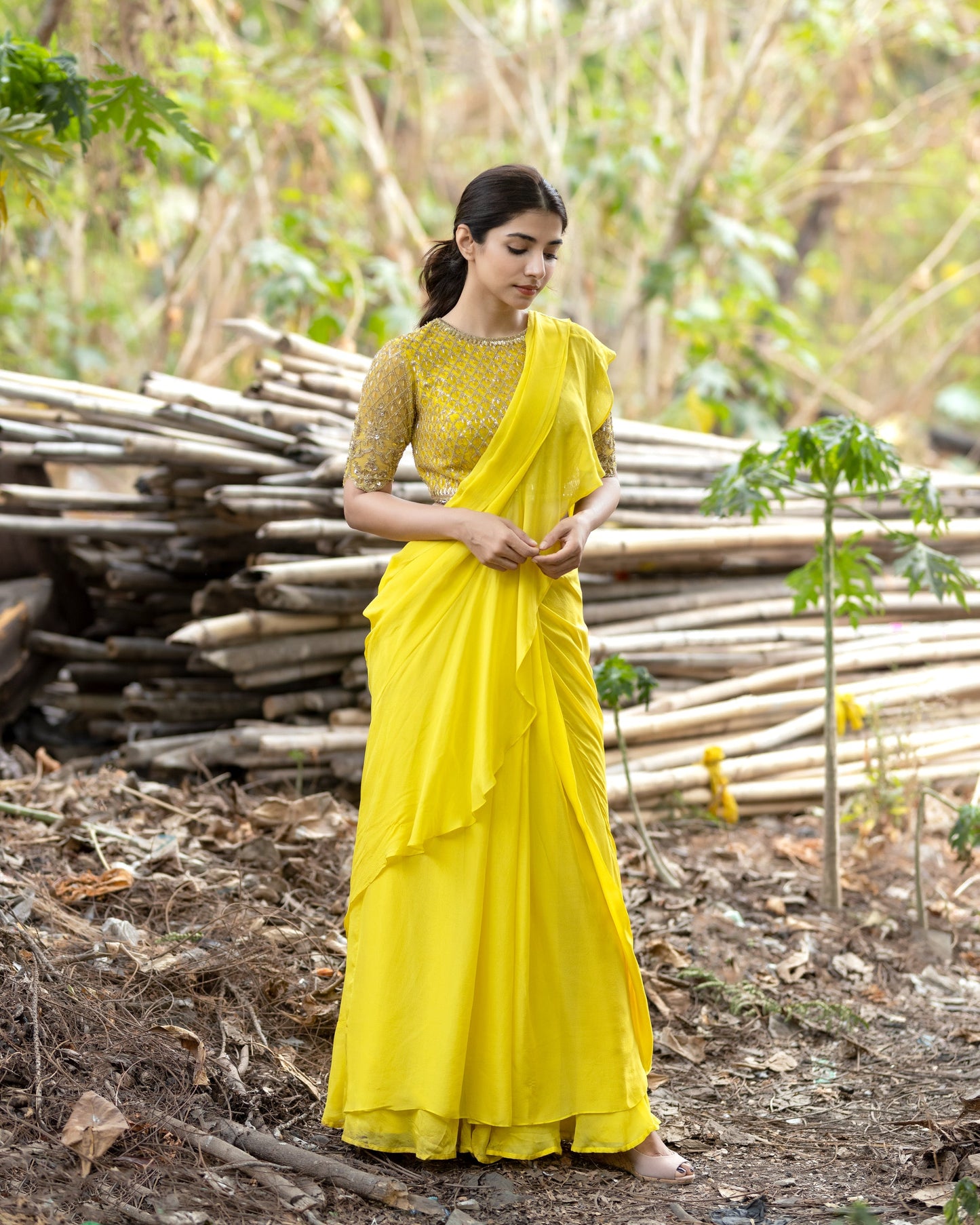Yellow Stitched Saree