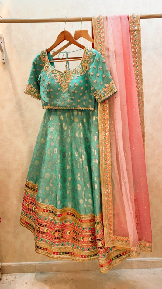 Sea Green Brocade Lehenga