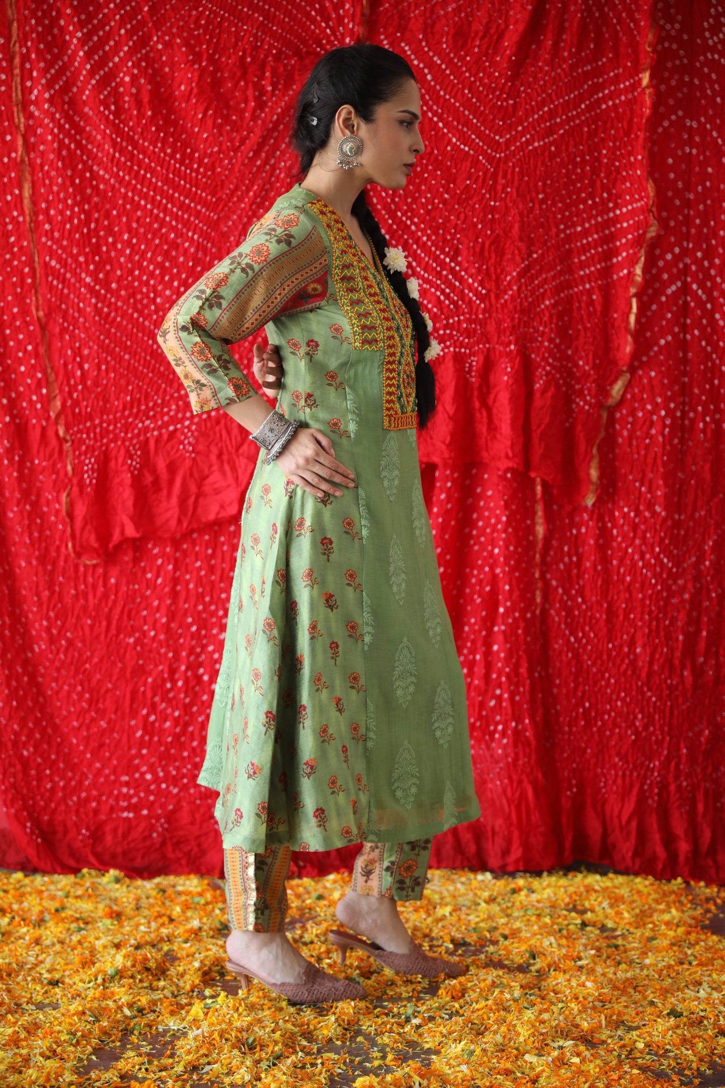 Green A Line Kurta Set