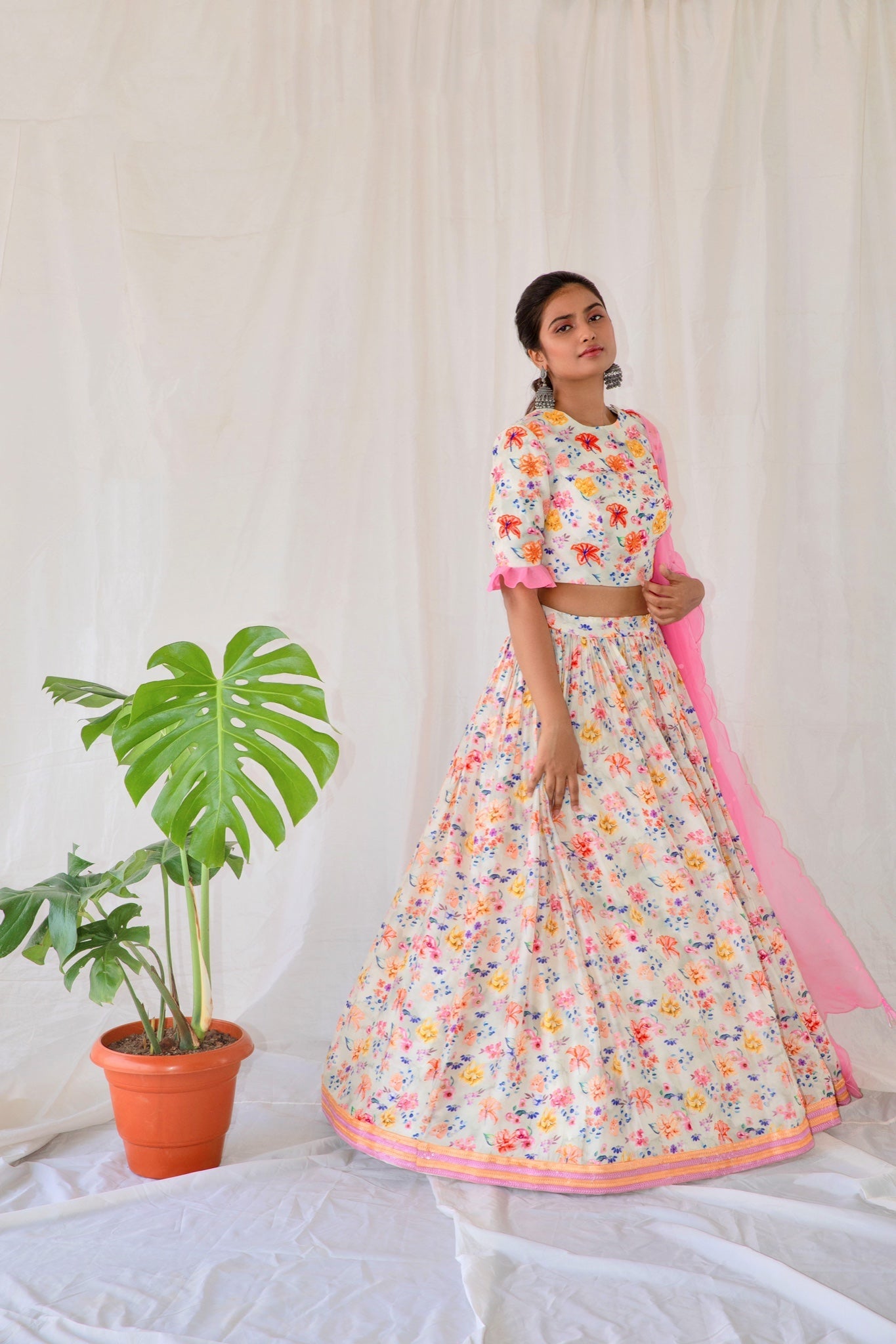 White Floral Lehenga