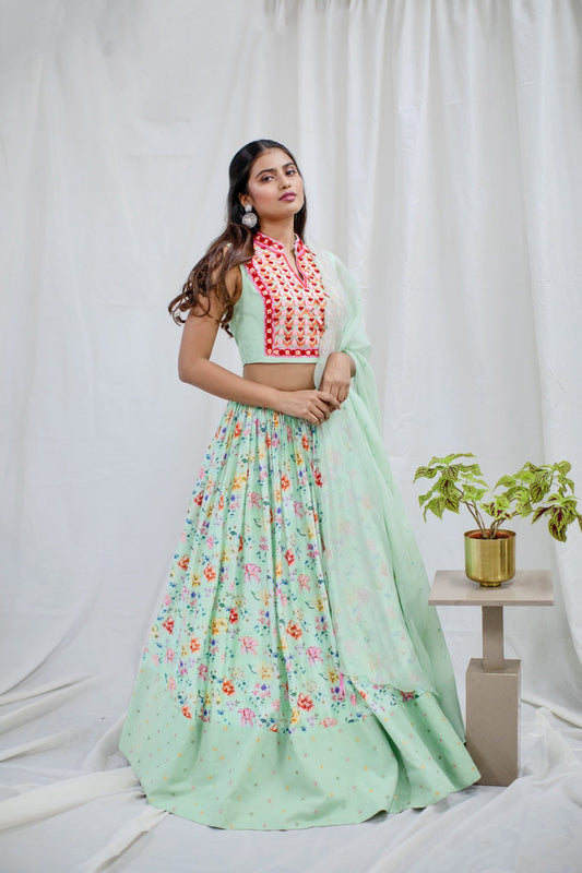 Light Green Floral Lehenga