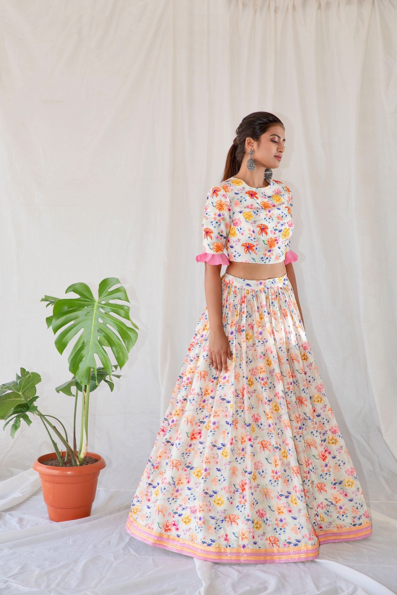 White Floral Lehenga