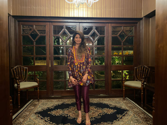 Purple Crop Anarkali With Pants