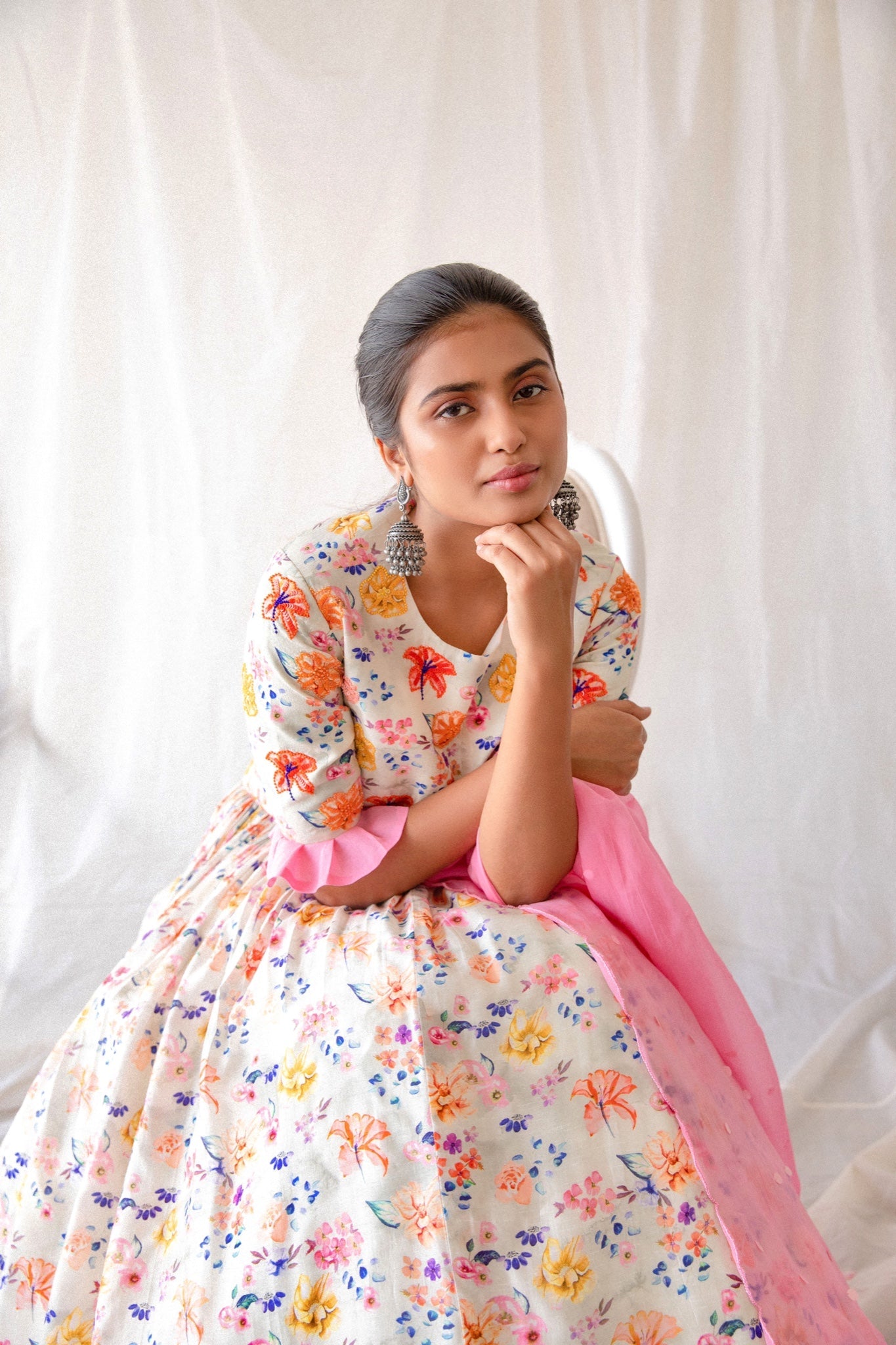 White Floral Lehenga