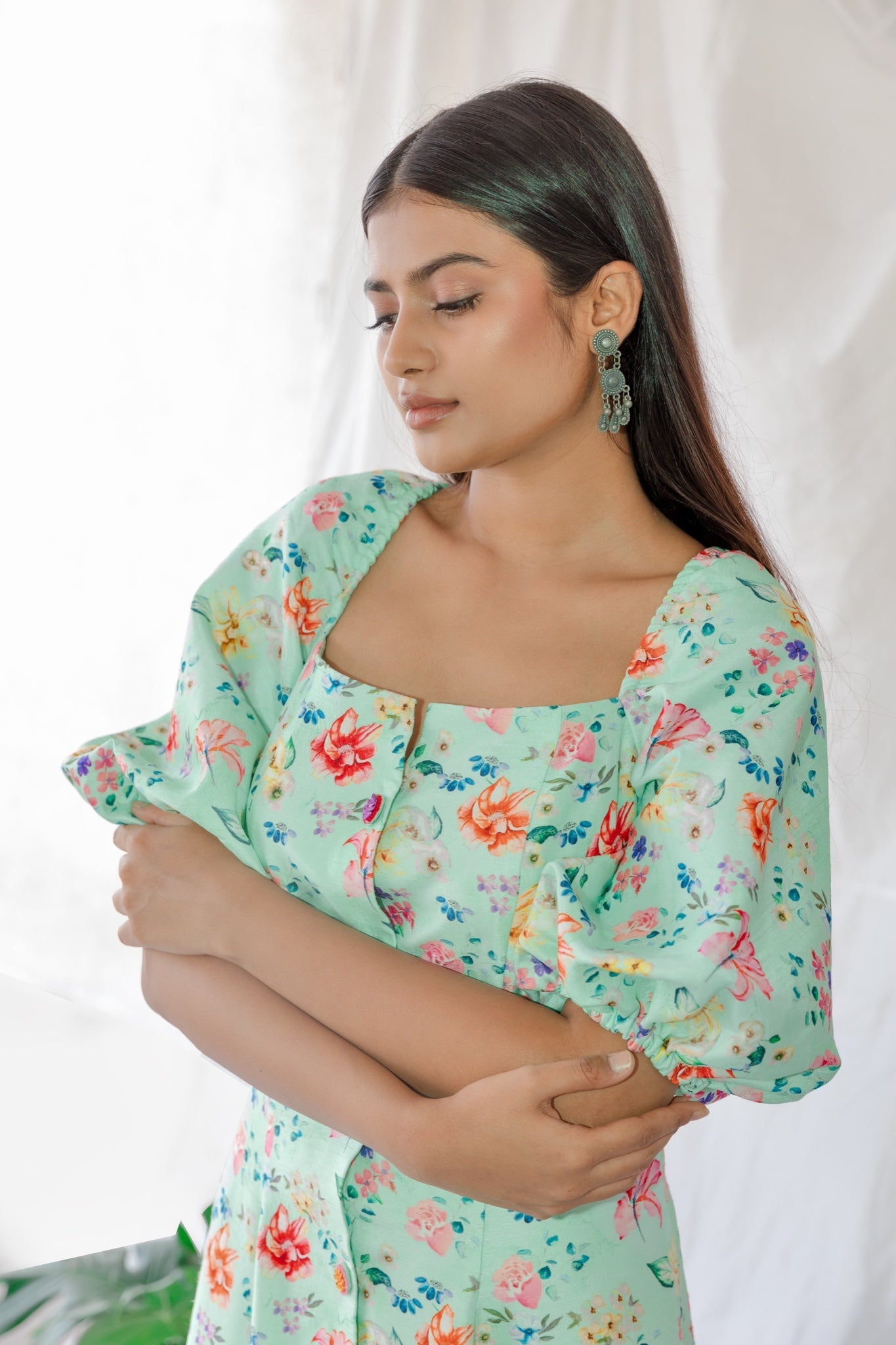 Sea Green Floral Dress