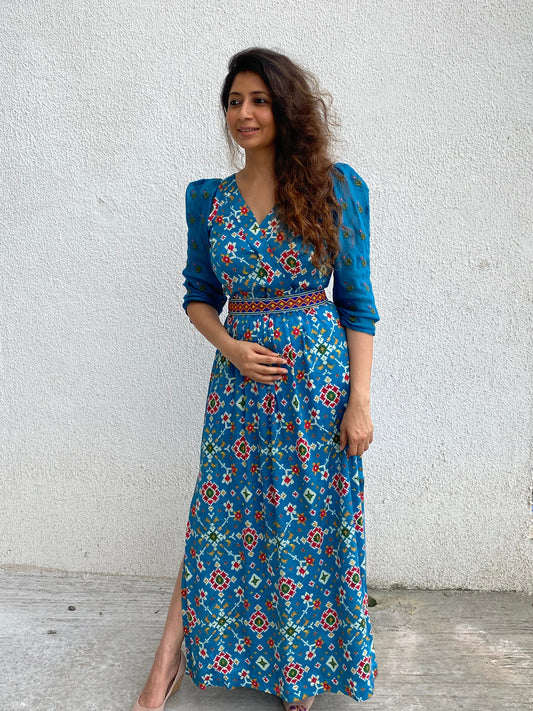 Blue Patola Print Dress