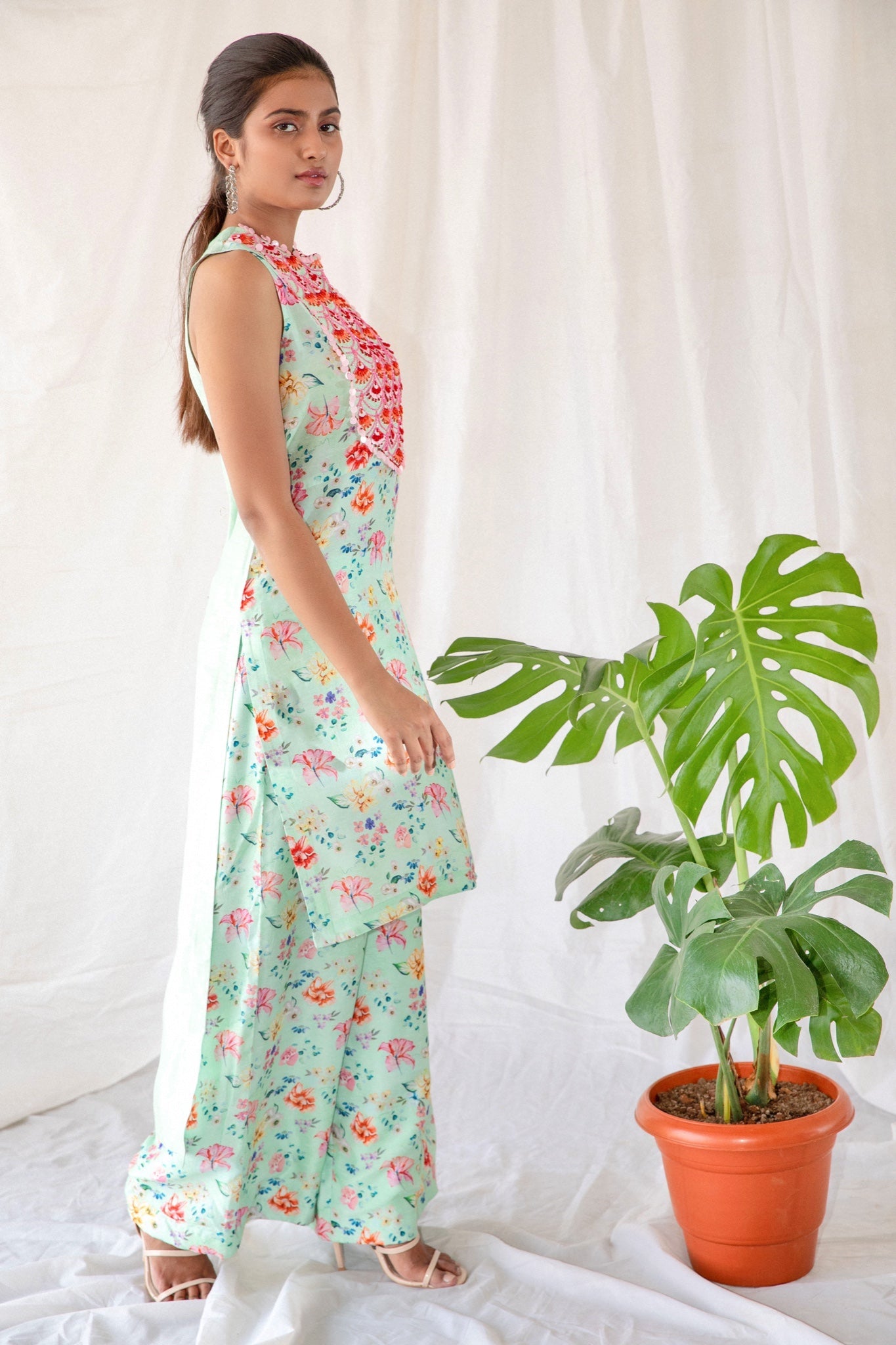 Sea Green Floral Kurta & Palazzo
