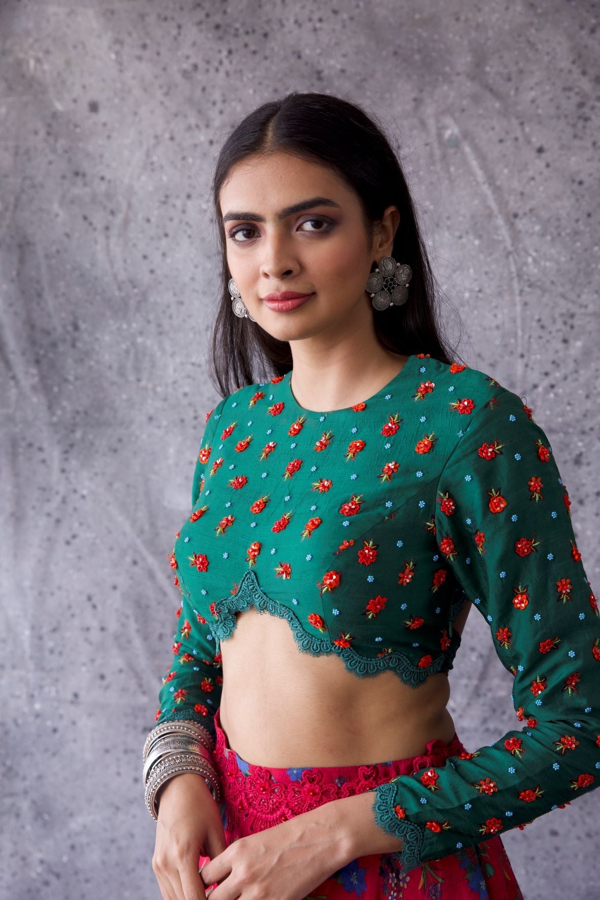 Green Blouse & Pink Skirt