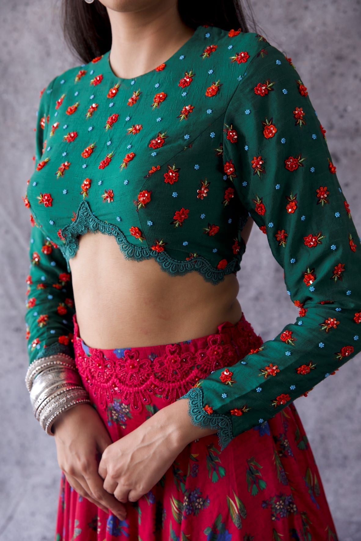 Green Blouse & Pink Skirt