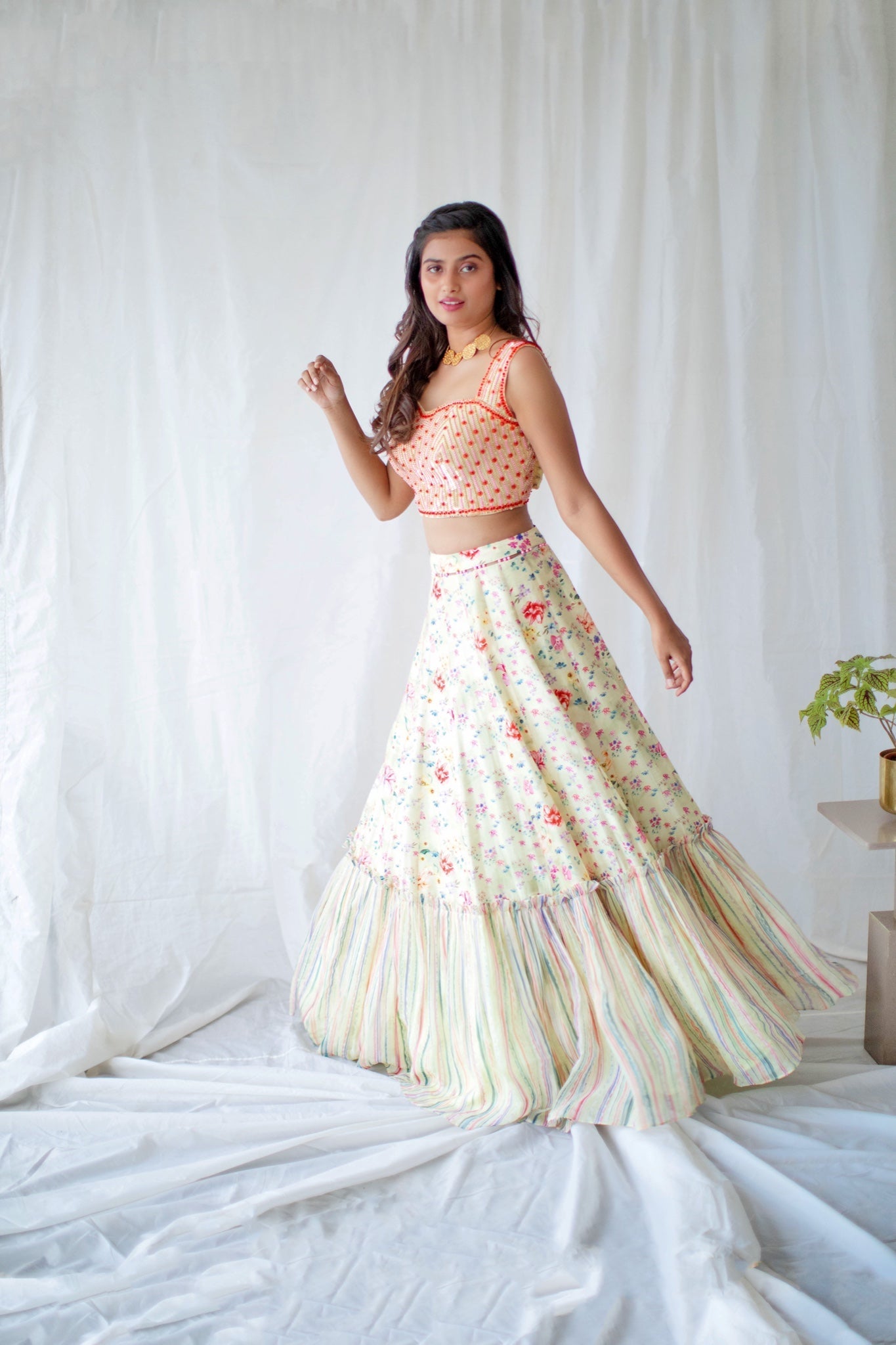 Yellow Floral Hand Embroidered Lehenga