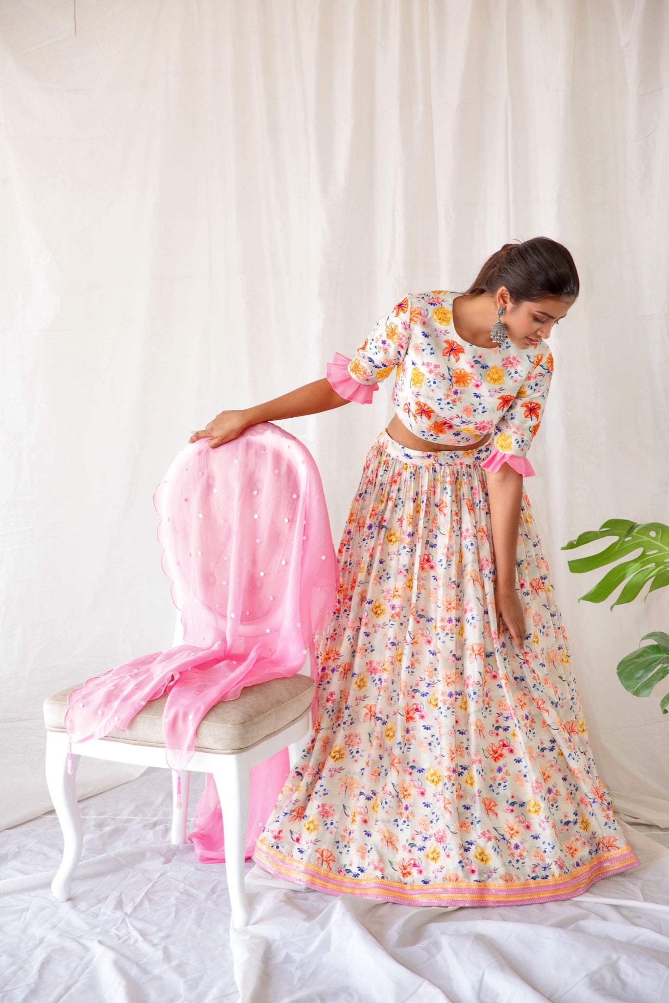 White Floral Lehenga