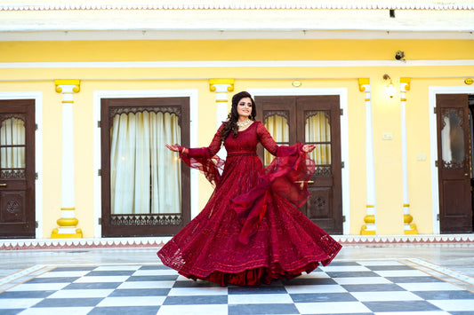 Maroon Thread Work Gown