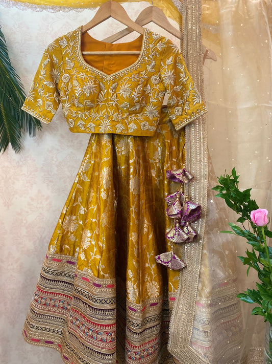 Yellow brocade lehenga