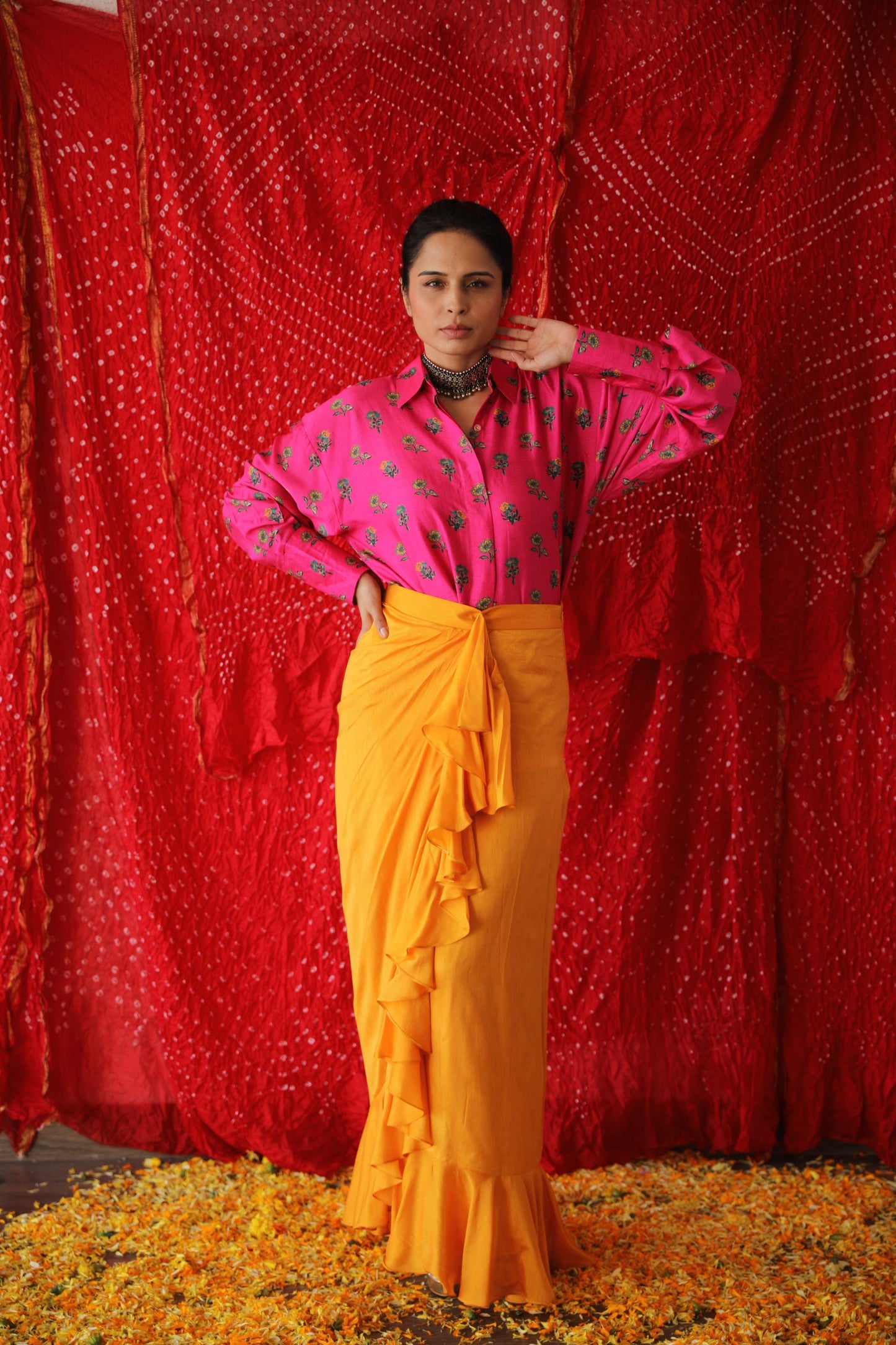 Hot Pink Shirt & Yellow Skirt