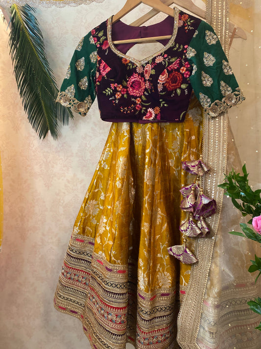 Velvet Blouse & Brocade Silk Lehenga Set