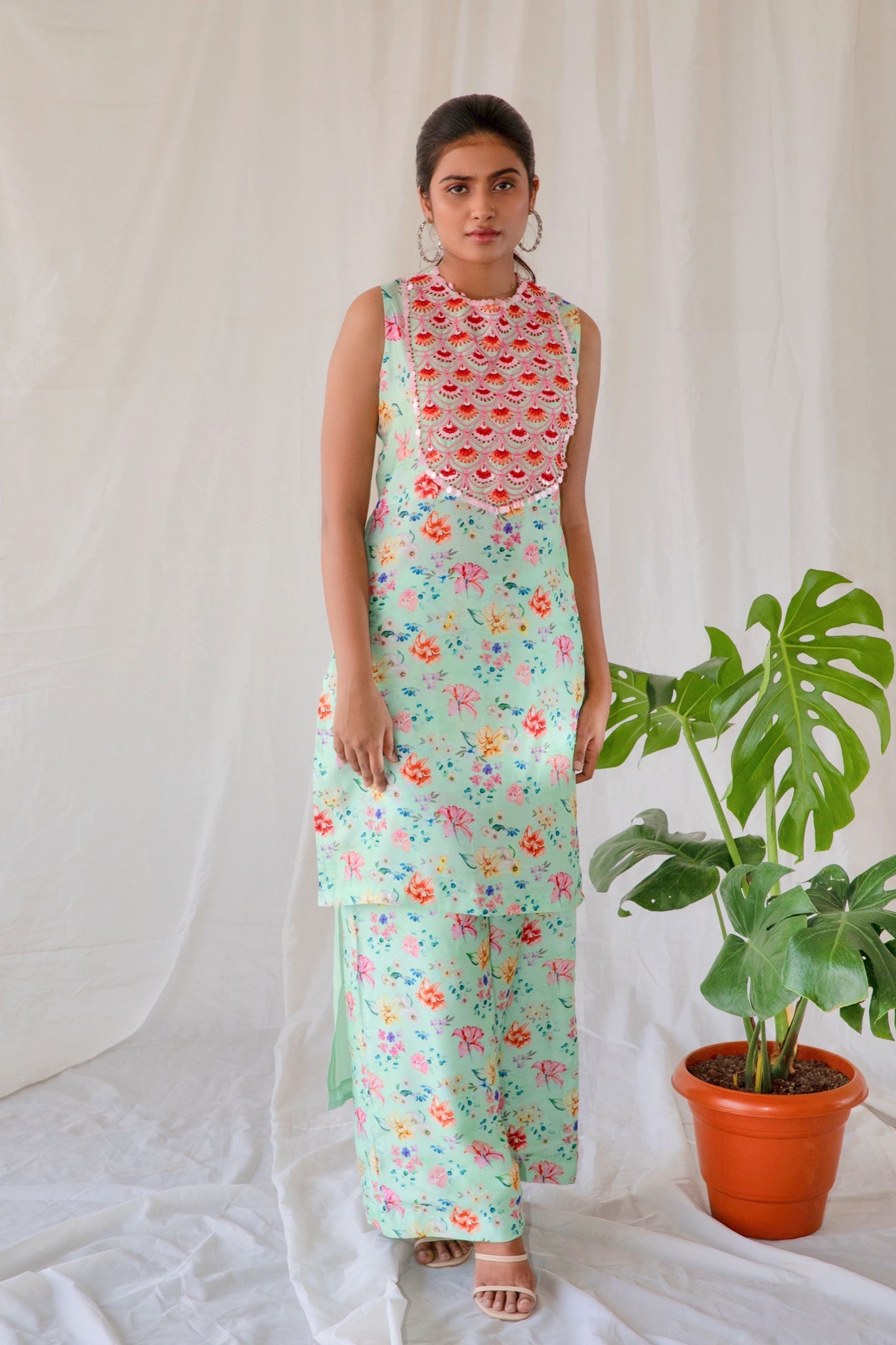 Sea Green Floral Kurta & Palazzo
