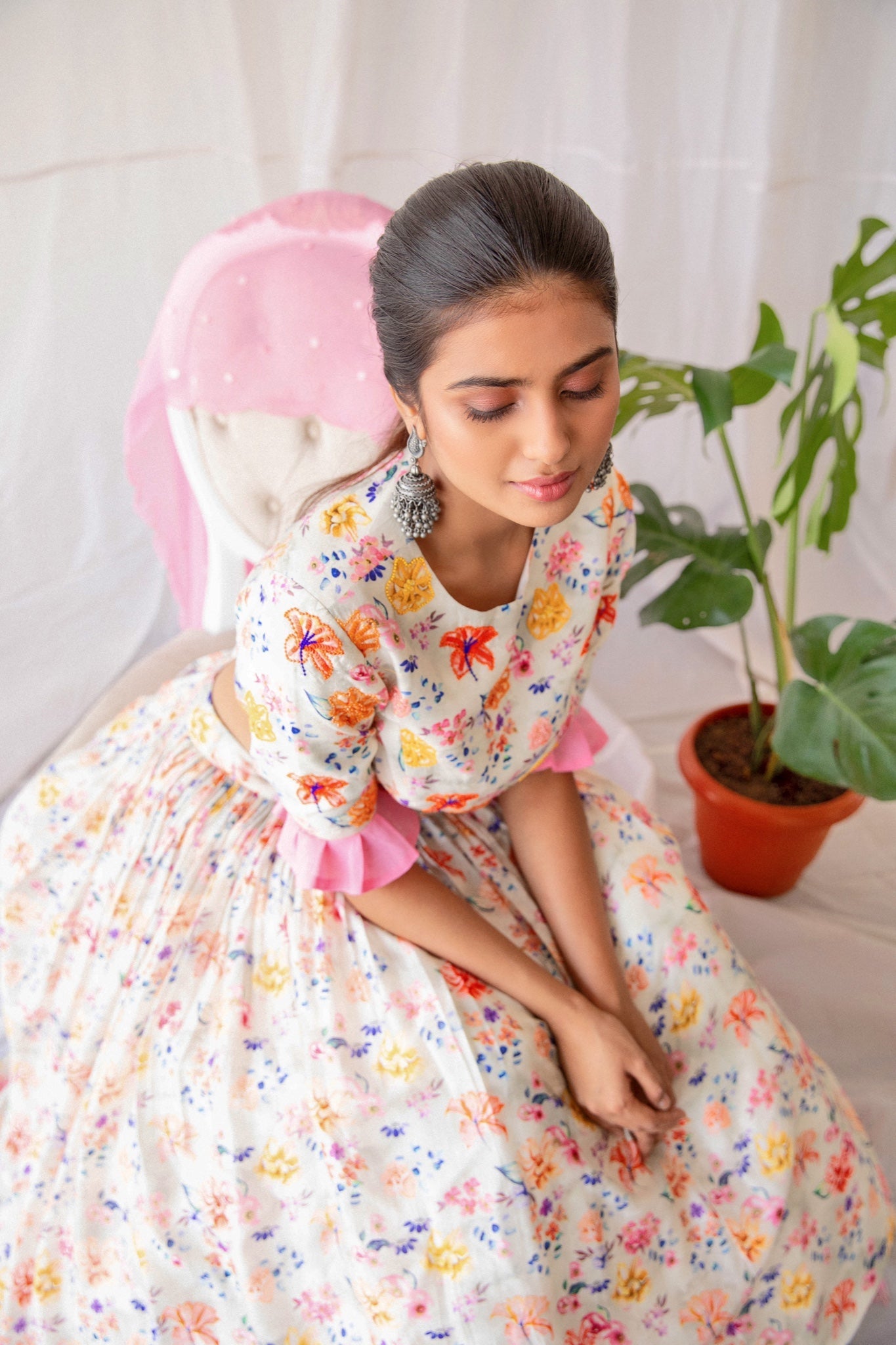 White Floral Lehenga