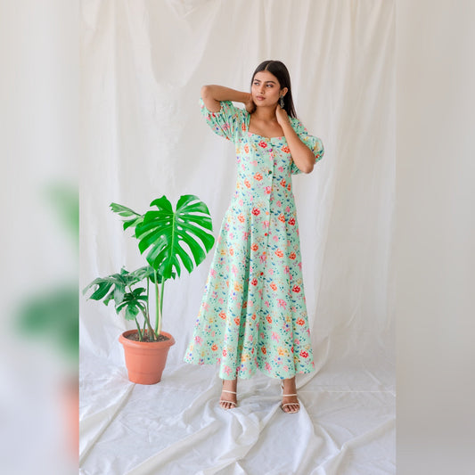 Sea Green Floral Dress