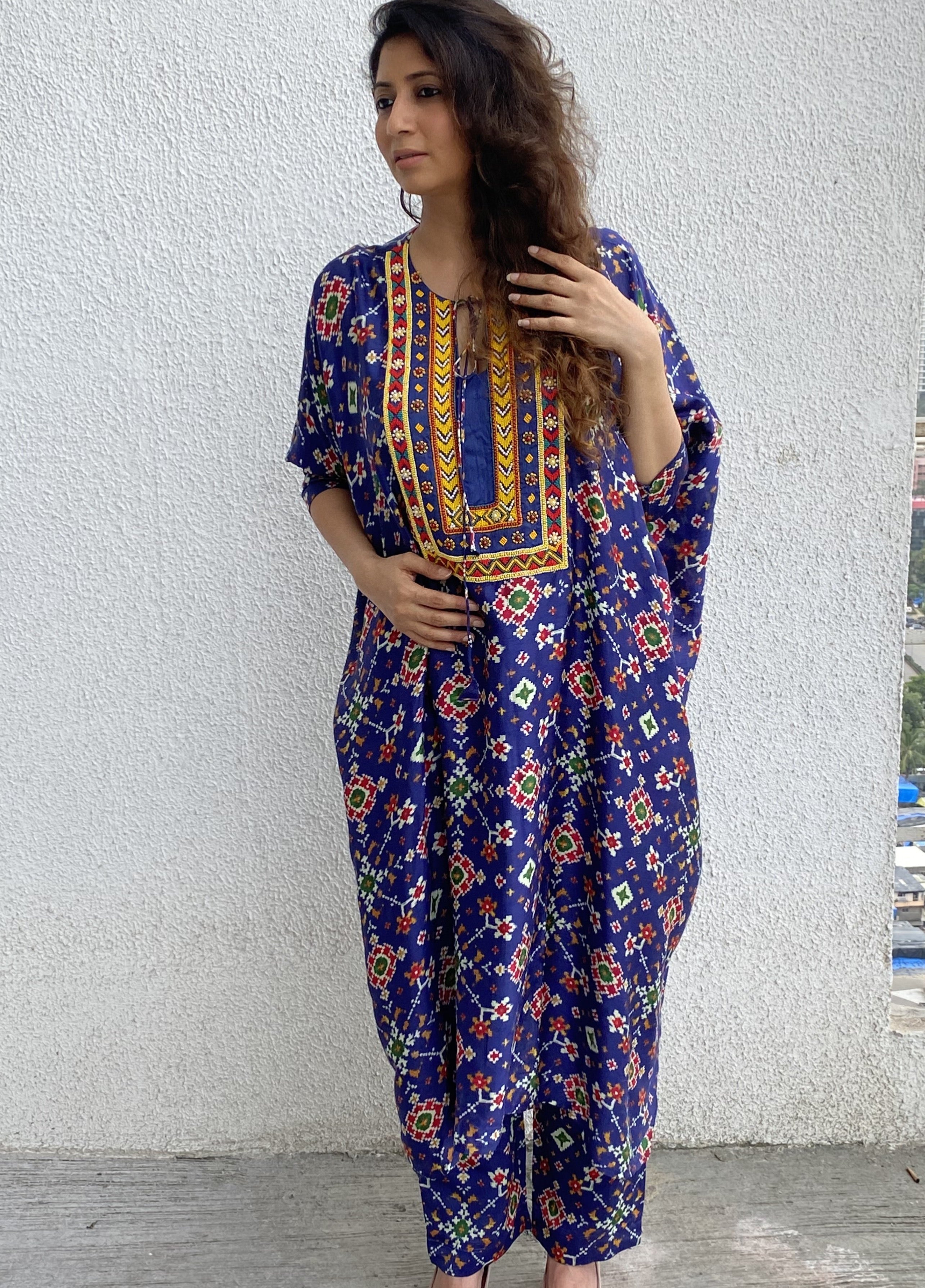 Purple Patola Print Kaftan Set