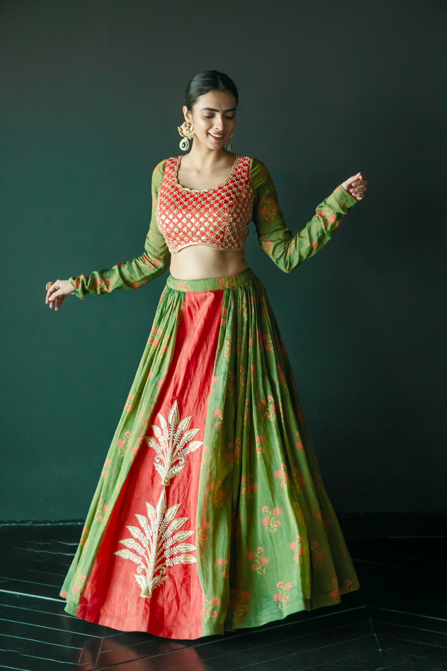 Kalpaha Green & Orange Lehenga