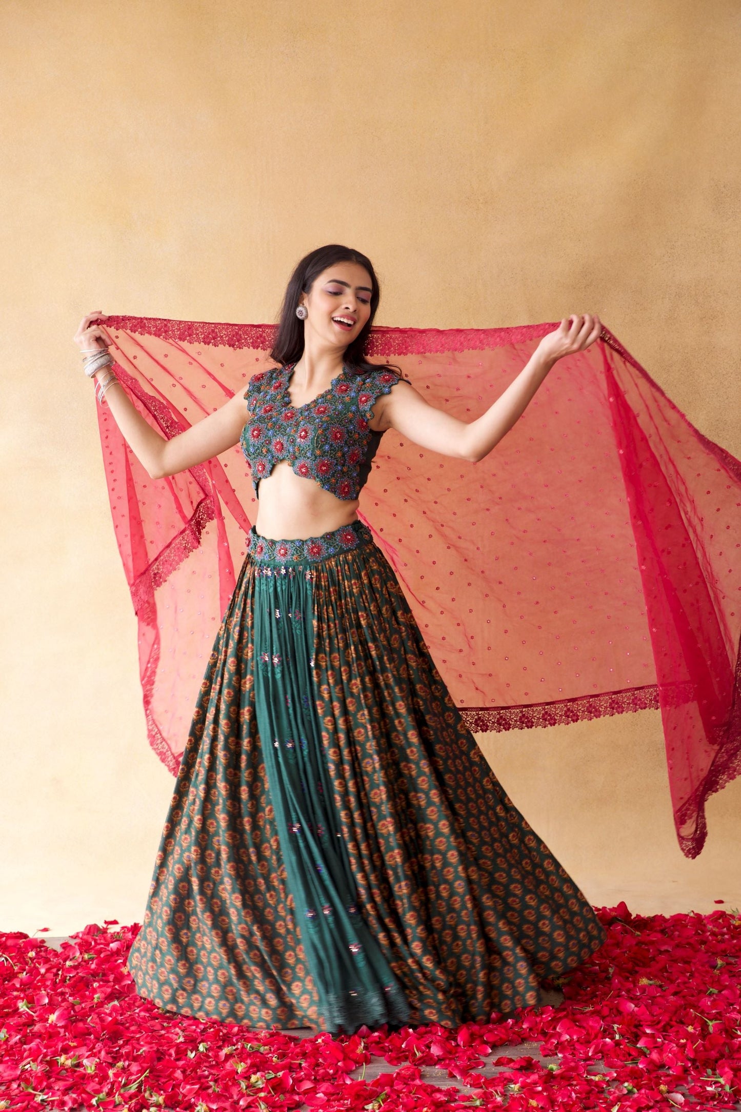 Green Floral Lehenga