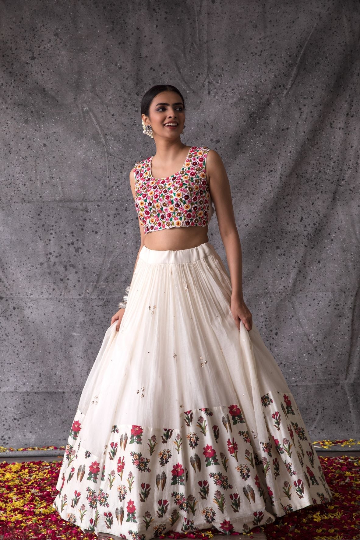 White Floral Lehenga