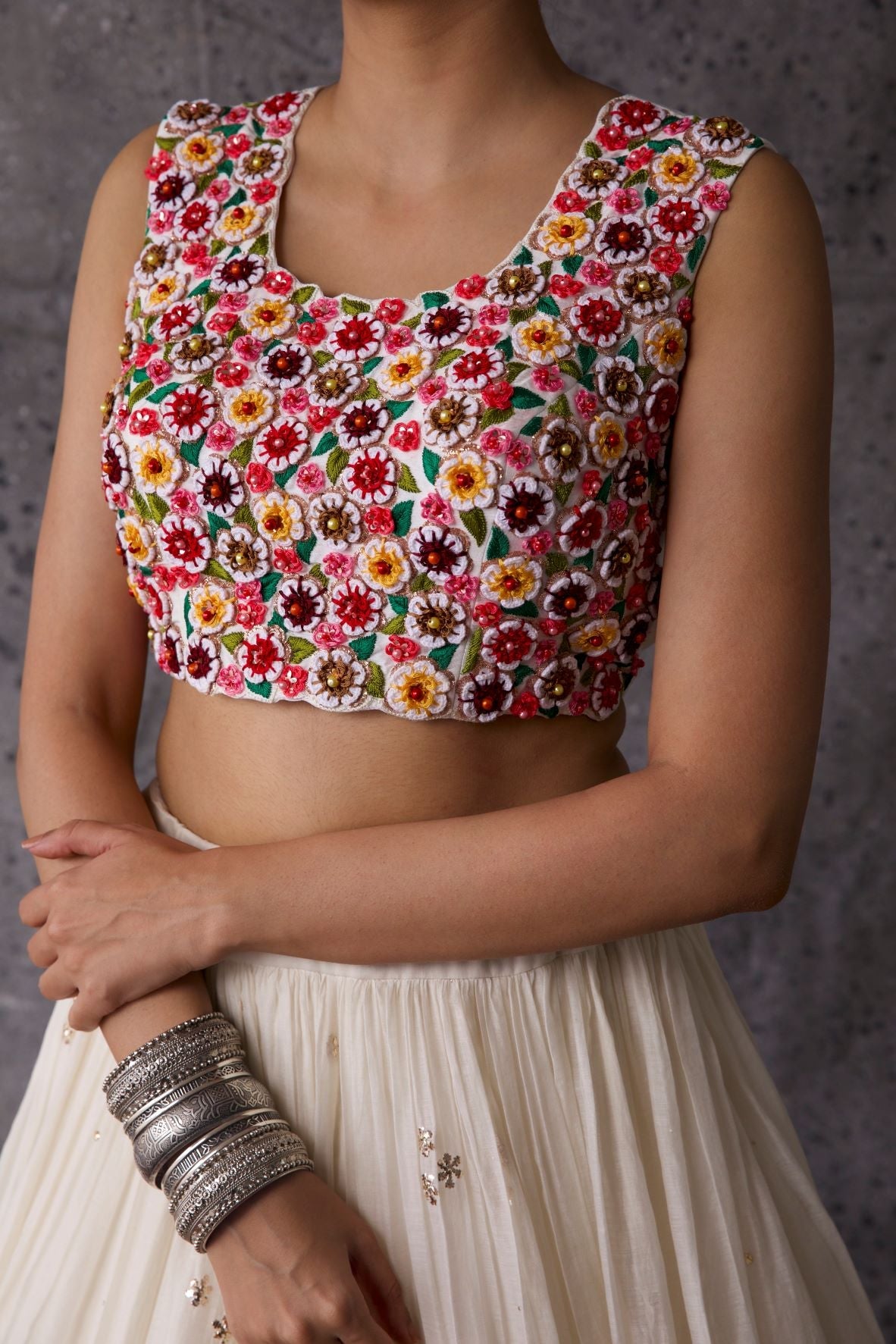White Floral Lehenga